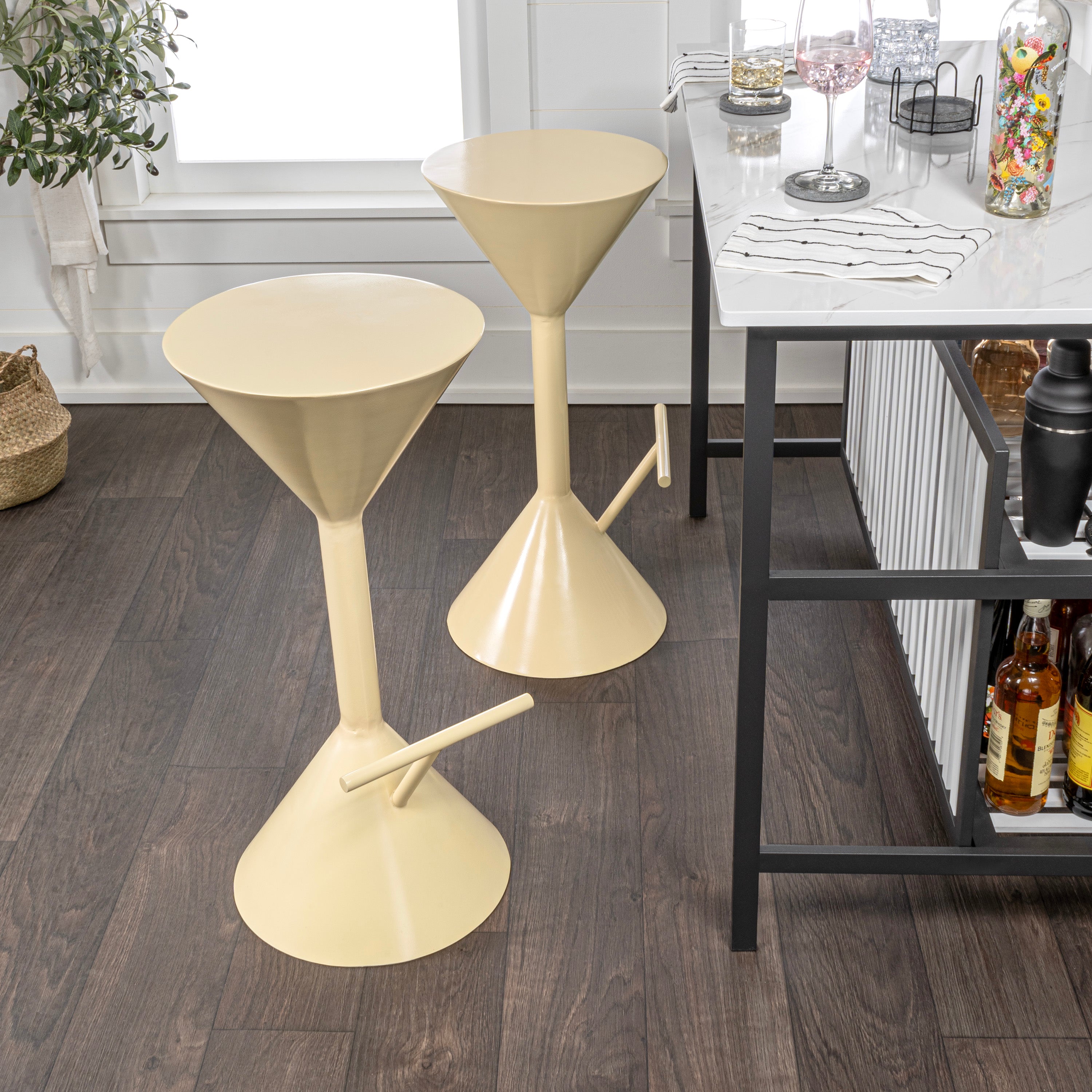 Chronos Modern Industrial Iron Hourglass Backless Bar Stool with Foot Rest