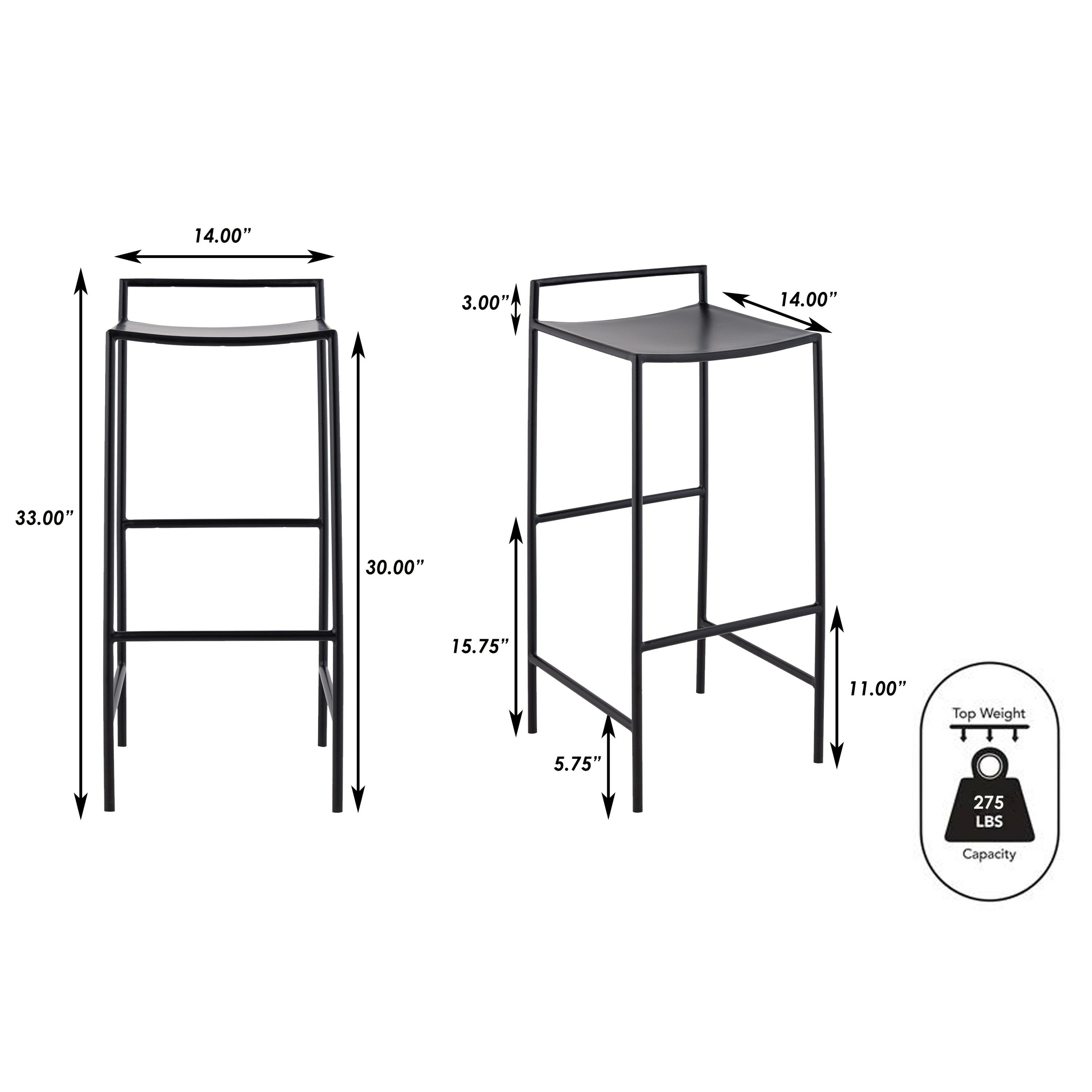 Svelte Coastal Contemporary Iron Saddle-Seat Low-Back Bar Stool with Foot Rest