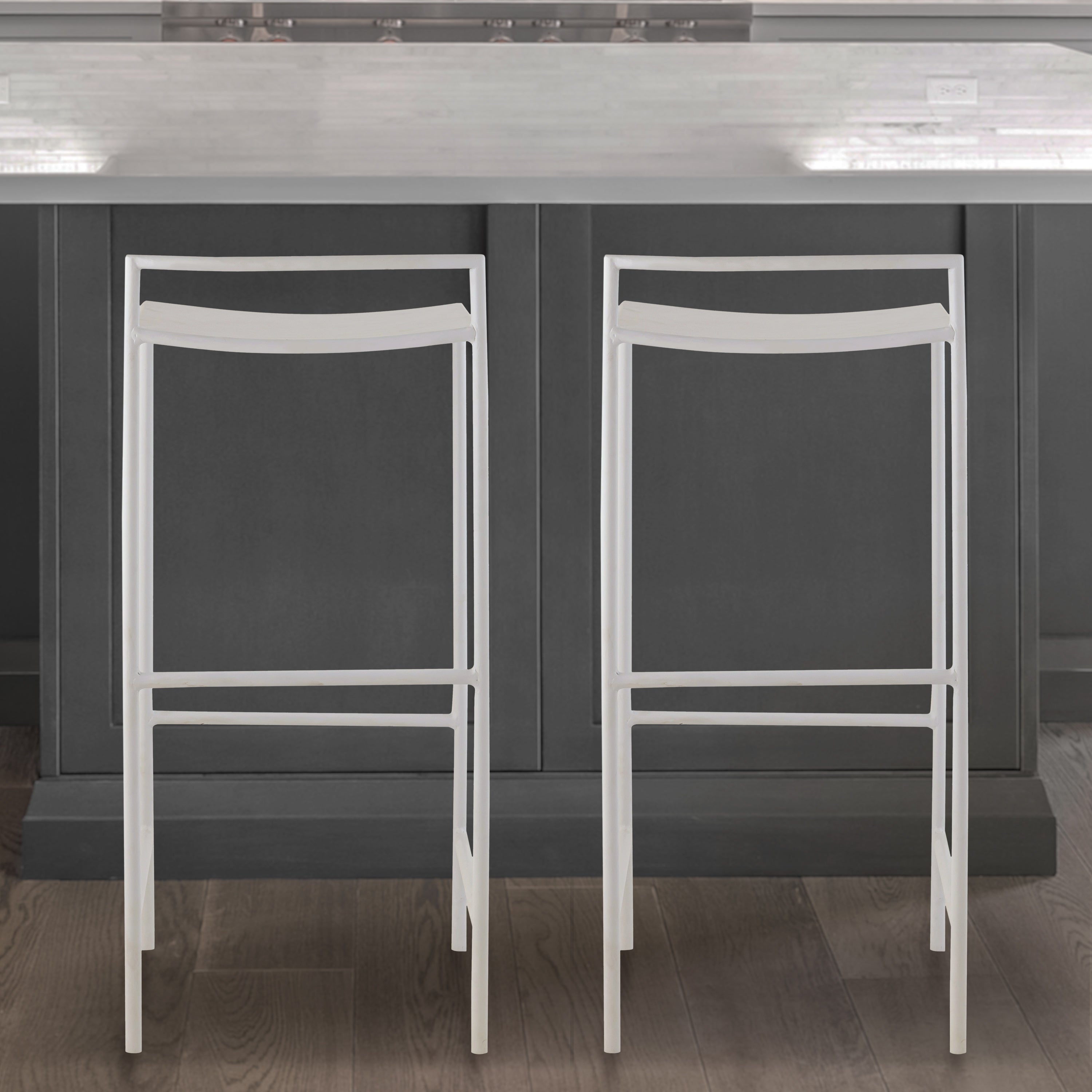 Svelte Coastal Contemporary Iron Saddle-Seat Low-Back Bar Stool with Foot Rest