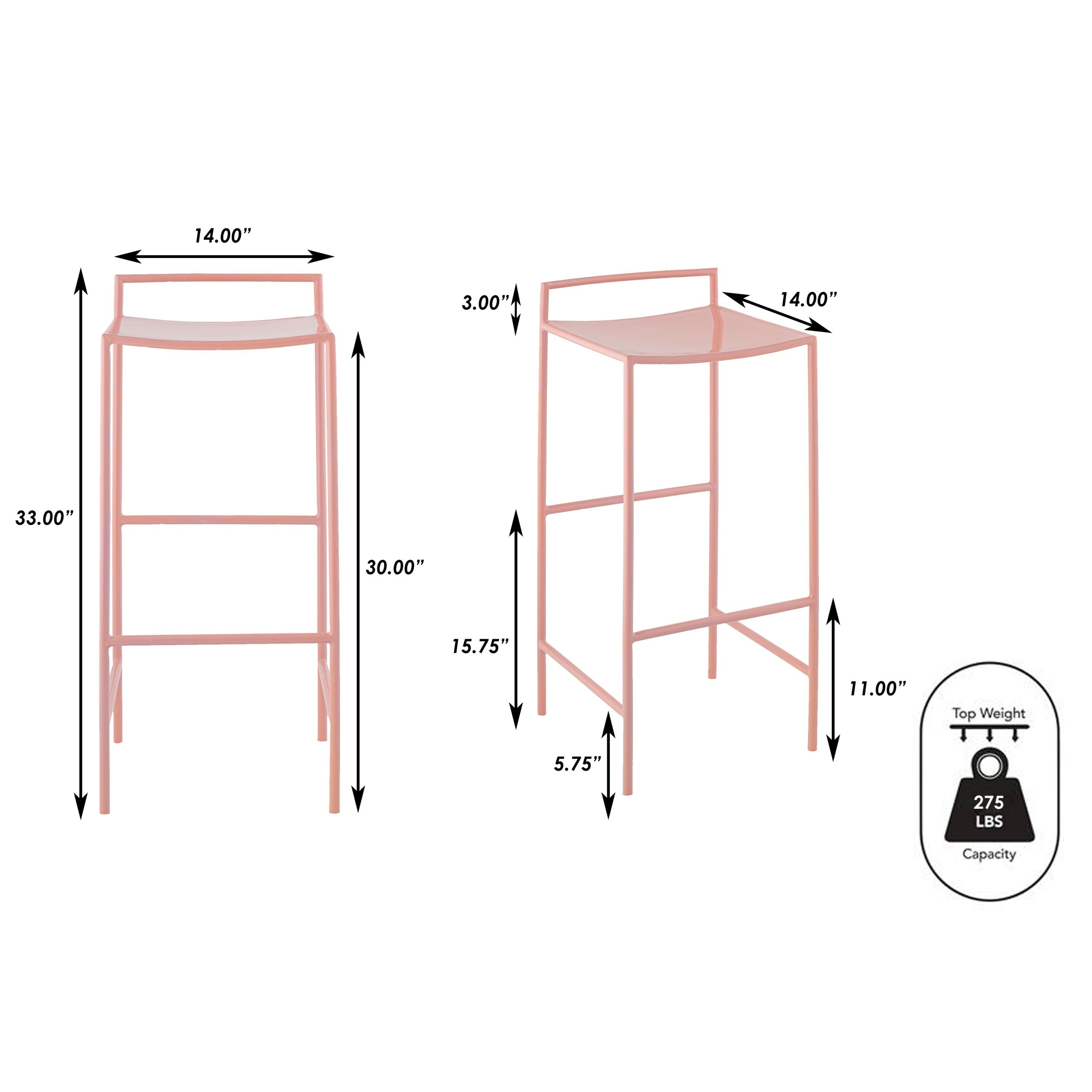 Svelte Coastal Contemporary Iron Saddle-Seat Low-Back Bar Stool with Foot Rest