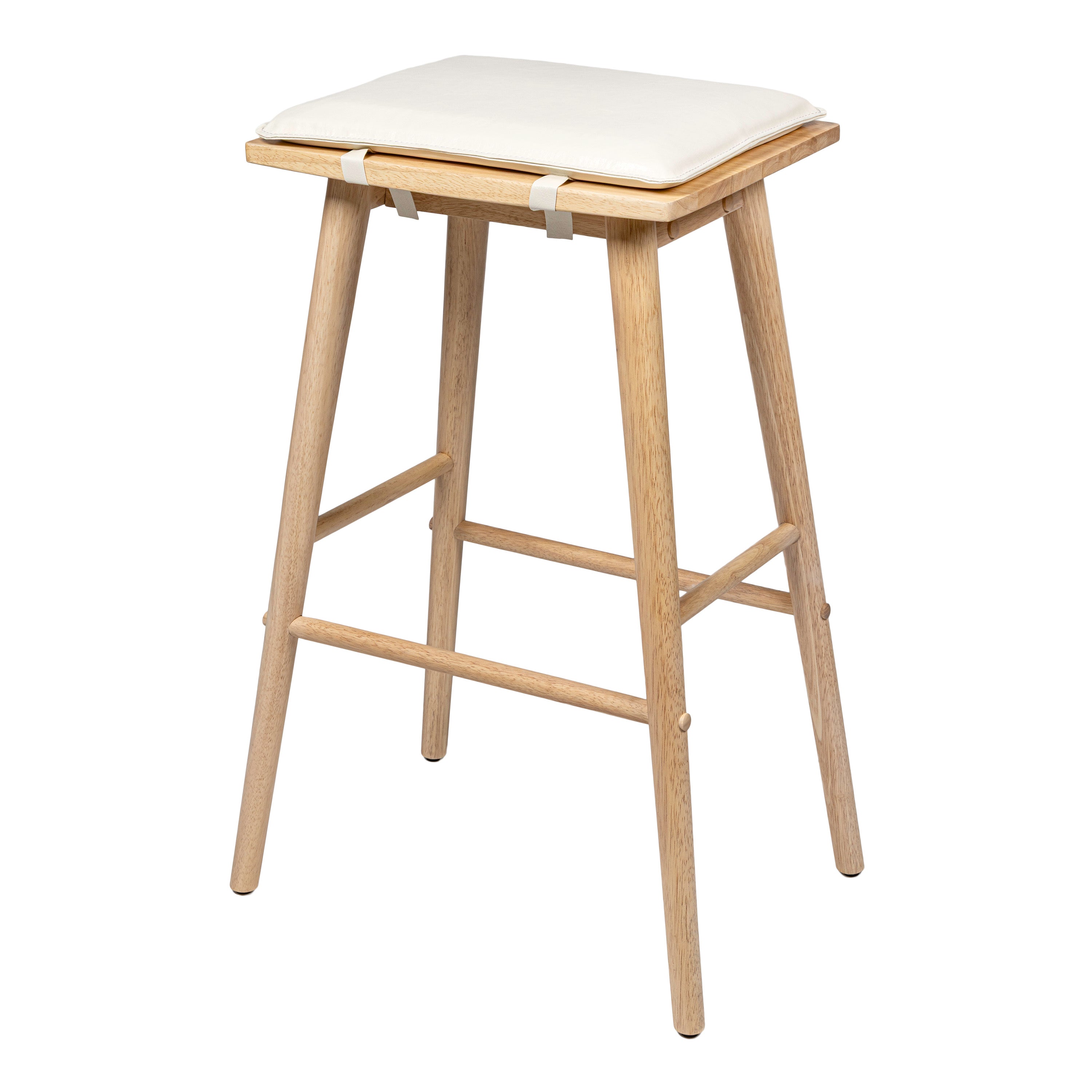 Peron MidCentury Classic Saddle-Seat Solid Wood/Vegan Leather Backless Bar Stool with Removeable Cushion