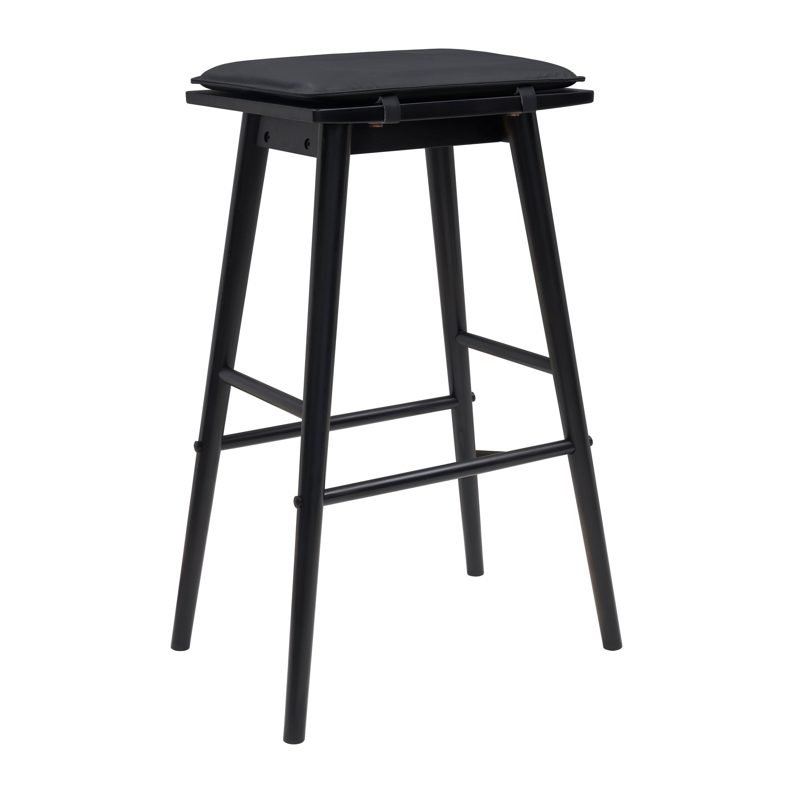 Peron MidCentury Classic Saddle-Seat Solid Wood/Vegan Leather Backless Bar Stool with Removeable Cushion
