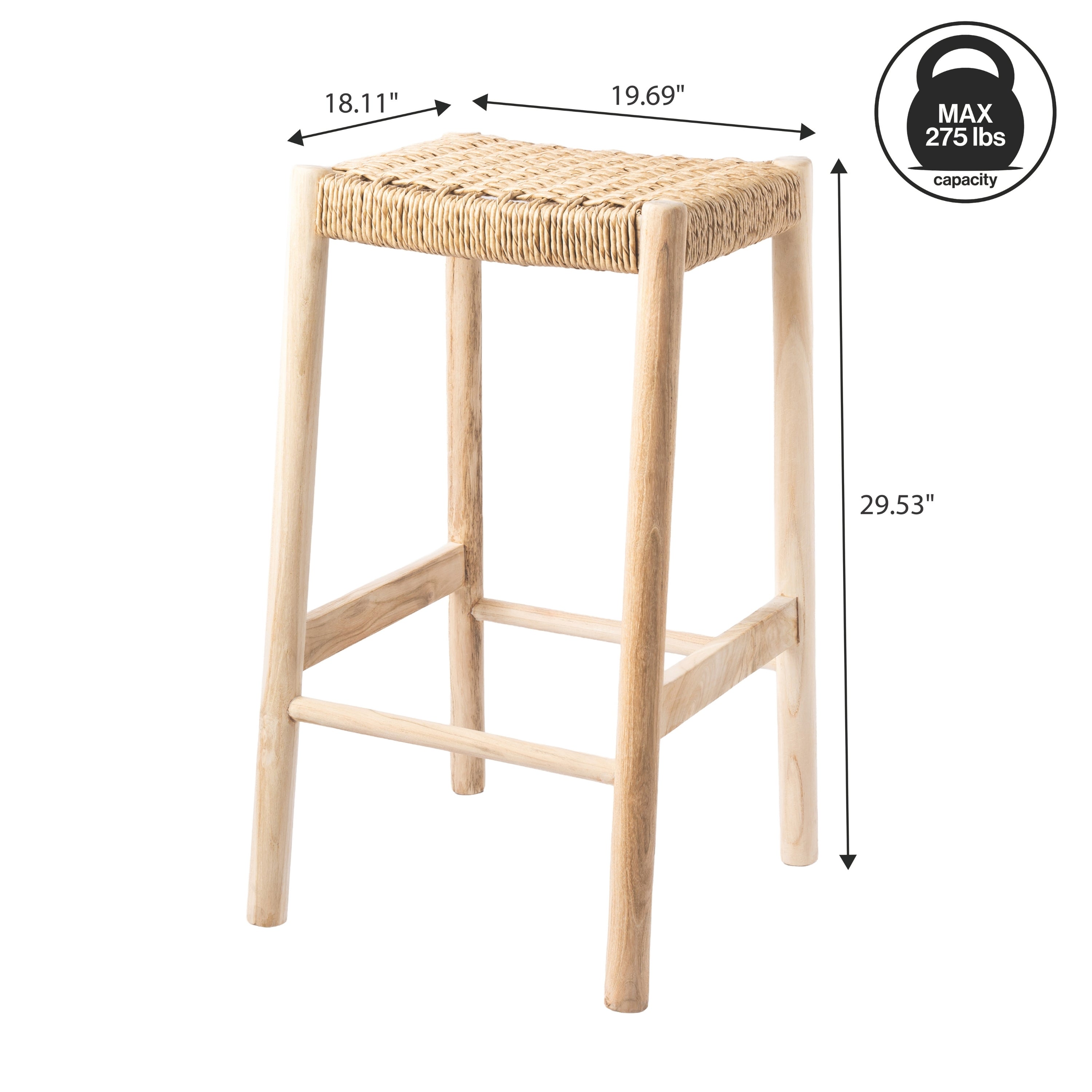 Armati Coastal Casual Handcrafted Teak Wood Backless Bar Stool