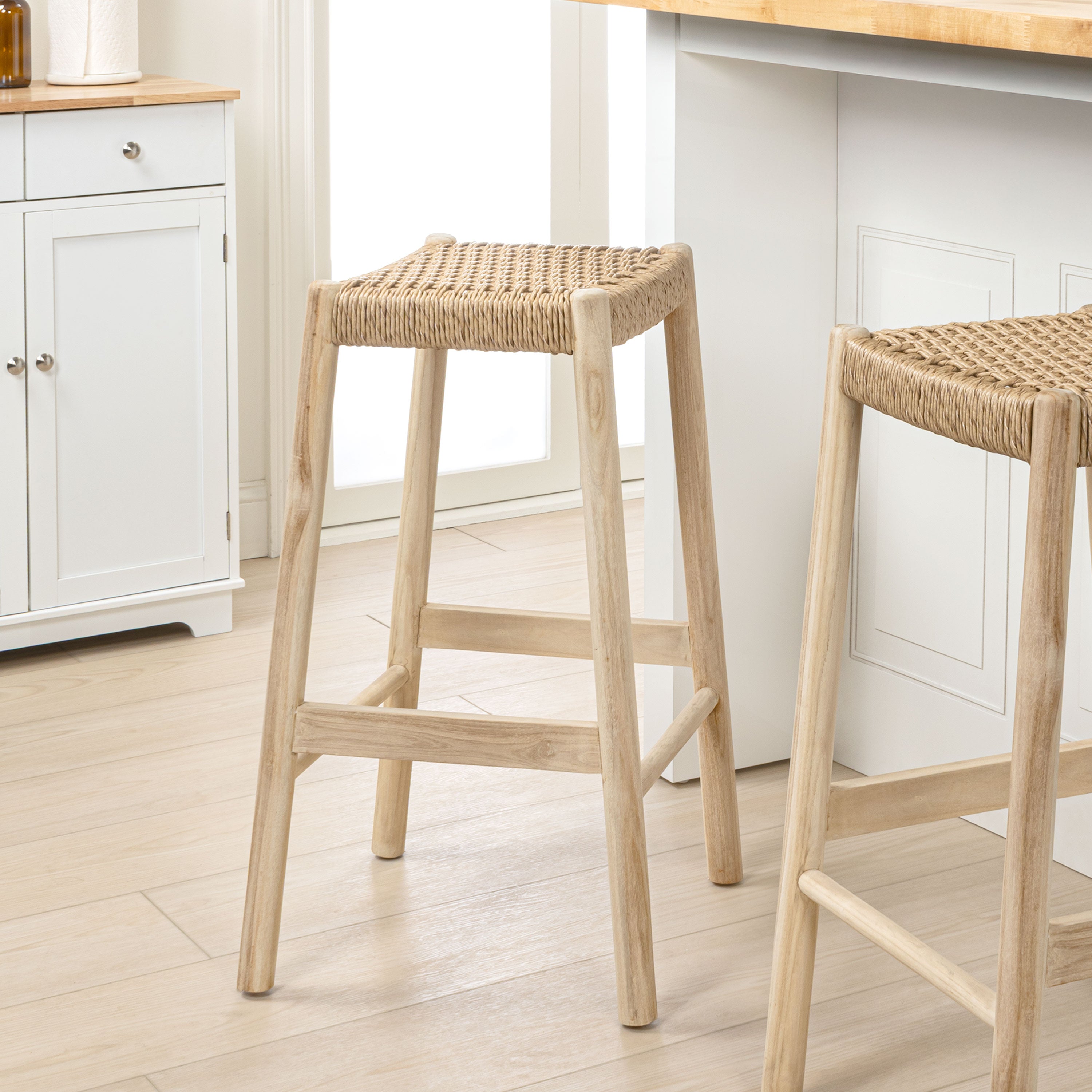 Armati Coastal Casual Handcrafted Teak Wood Backless Bar Stool