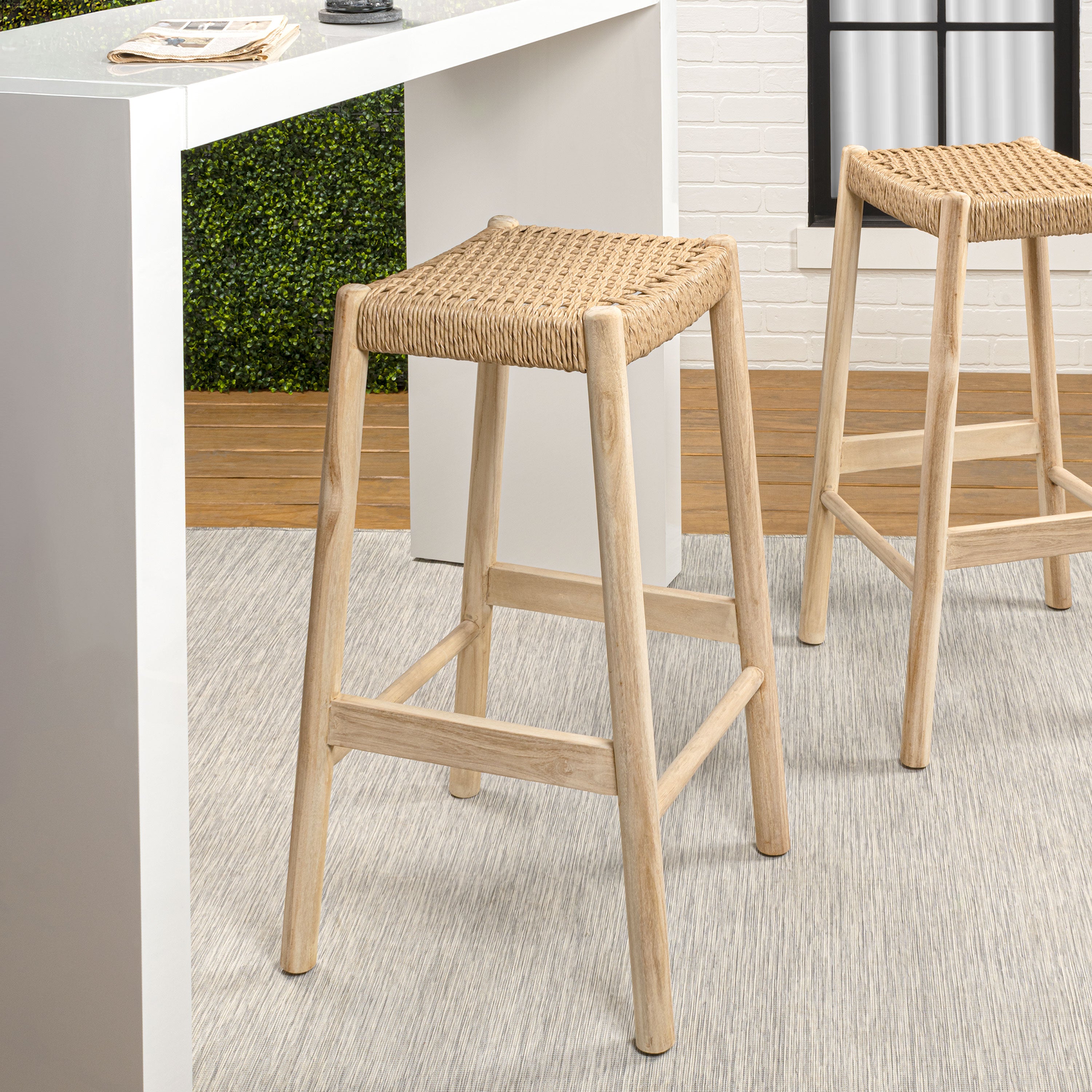 Armati Coastal Casual Handcrafted Teak Wood Backless Bar Stool
