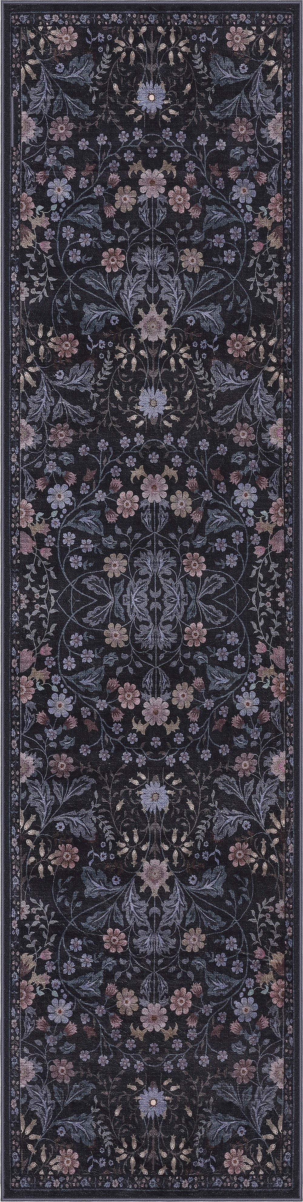 Primrose Art Nouveau Floral Border Non-Slip Machine-Washable Rug