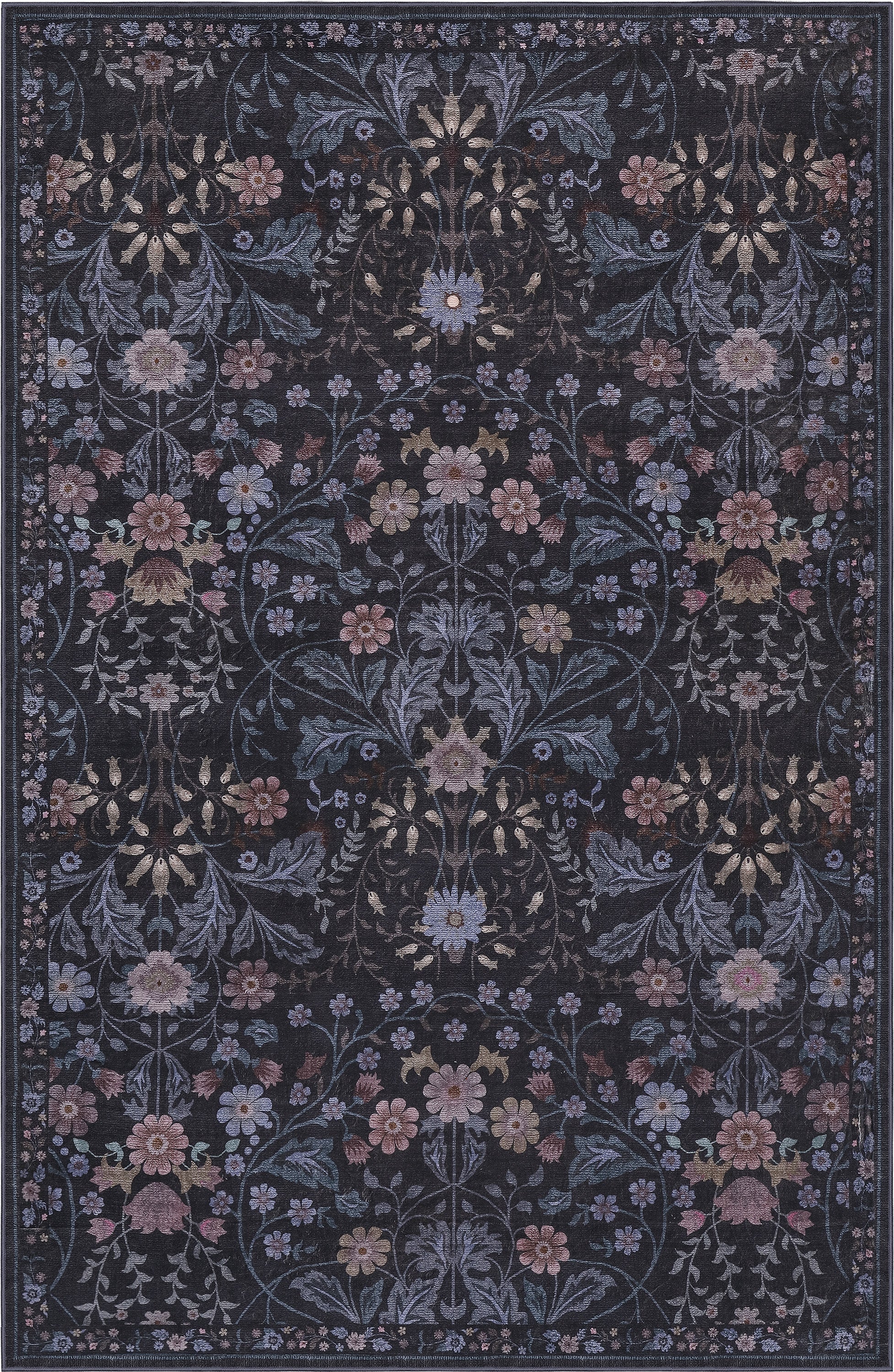 Primrose Art Nouveau Floral Border Non-Slip Machine-Washable Rug