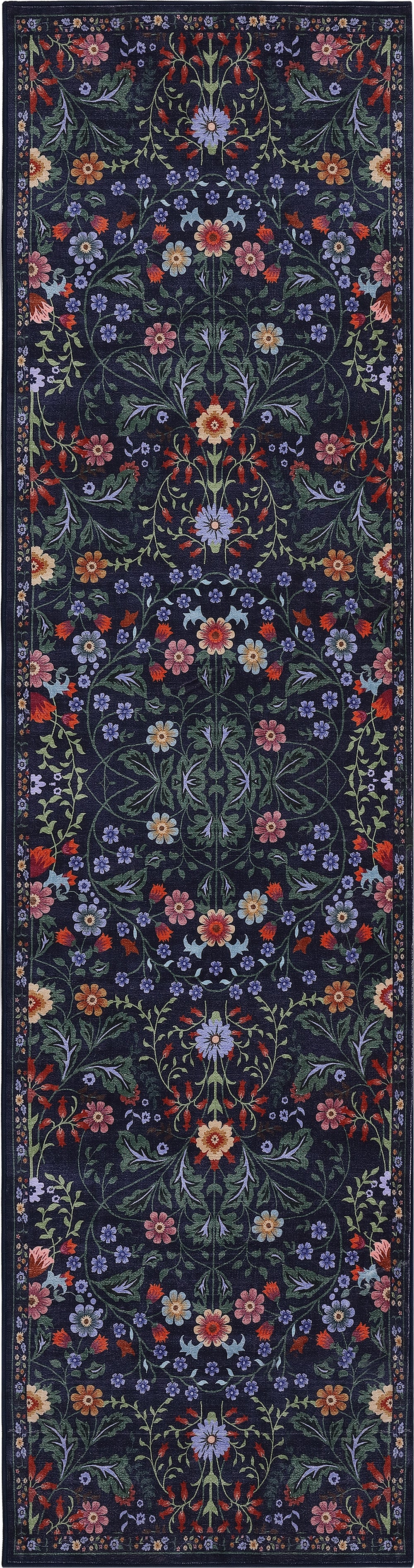 Primrose Art Nouveau Floral Border Non-Slip Machine-Washable Rug