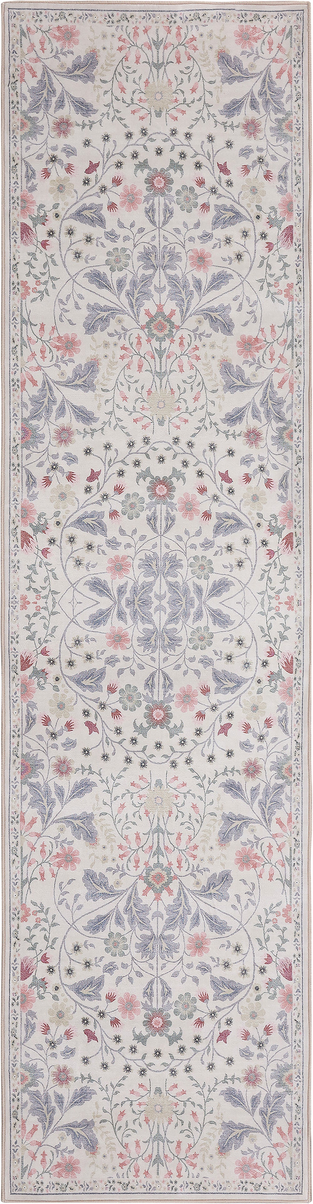 Primrose Art Nouveau Floral Border Non-Slip Machine-Washable Rug