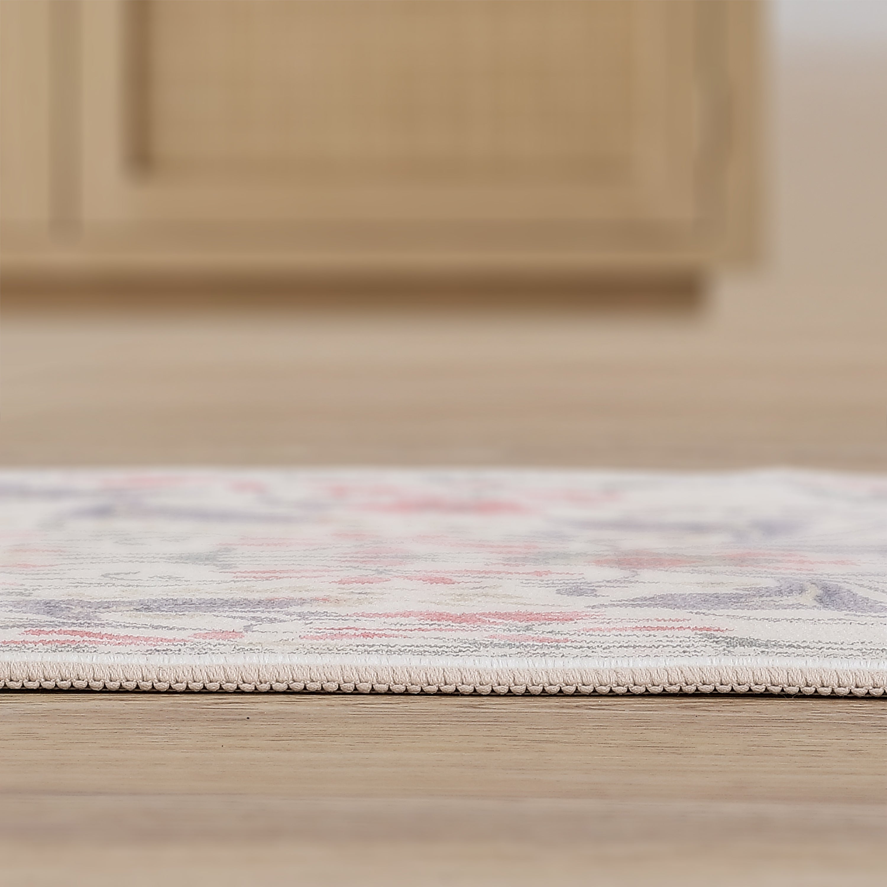Primrose Art Nouveau Floral Border Non-Slip Machine-Washable Rug