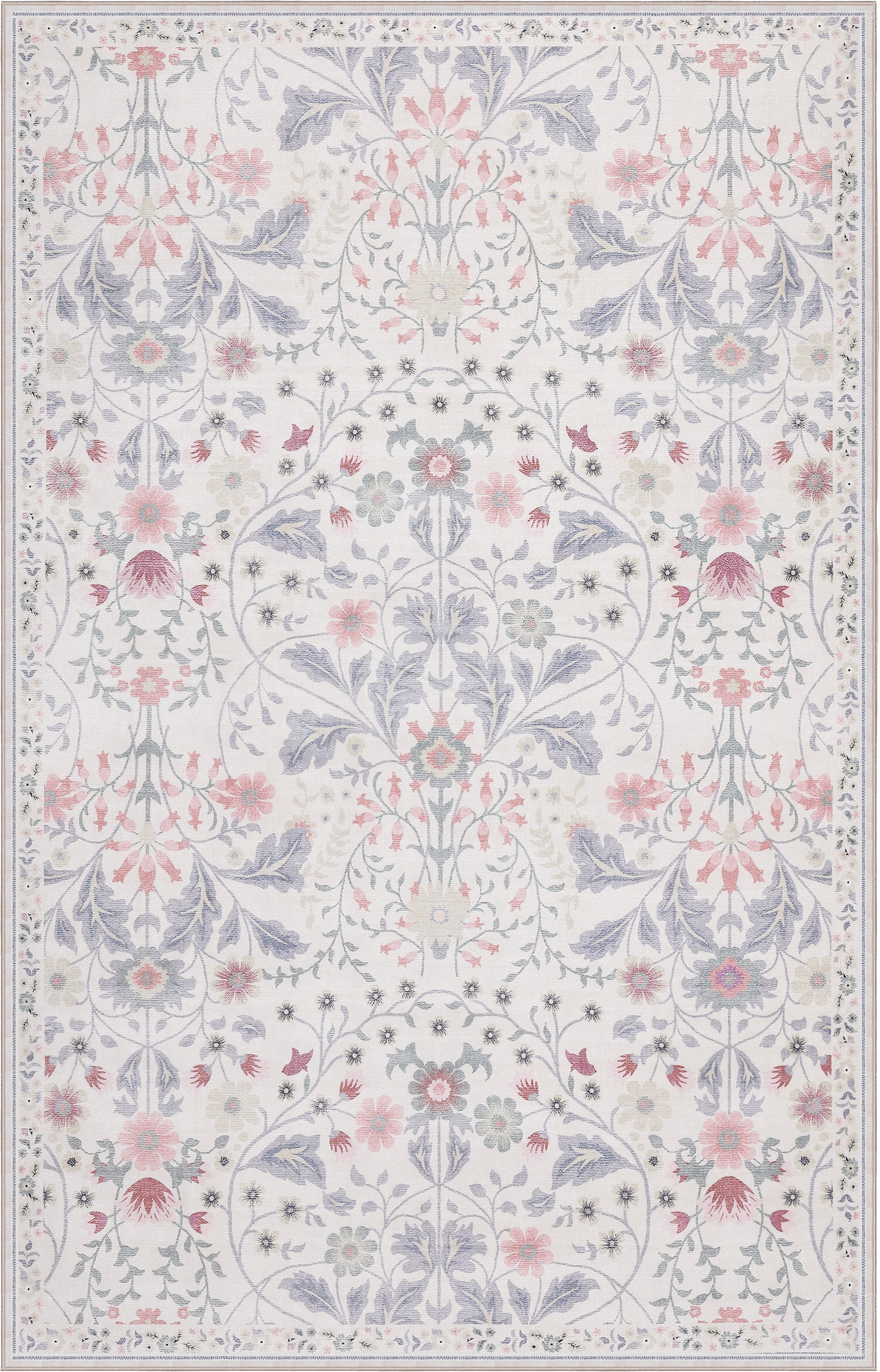 Primrose Art Nouveau Floral Border Non-Slip Machine-Washable Rug