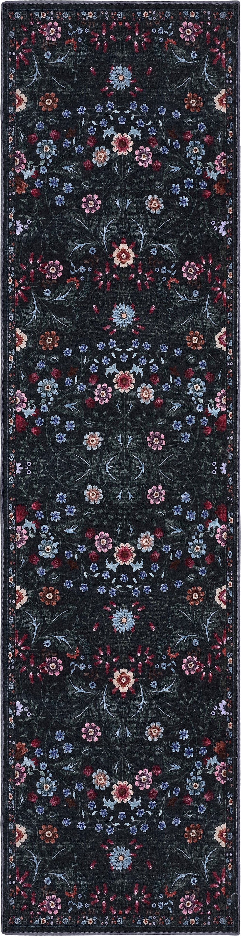 Primrose Art Nouveau Floral Border Non-Slip Machine-Washable Rug
