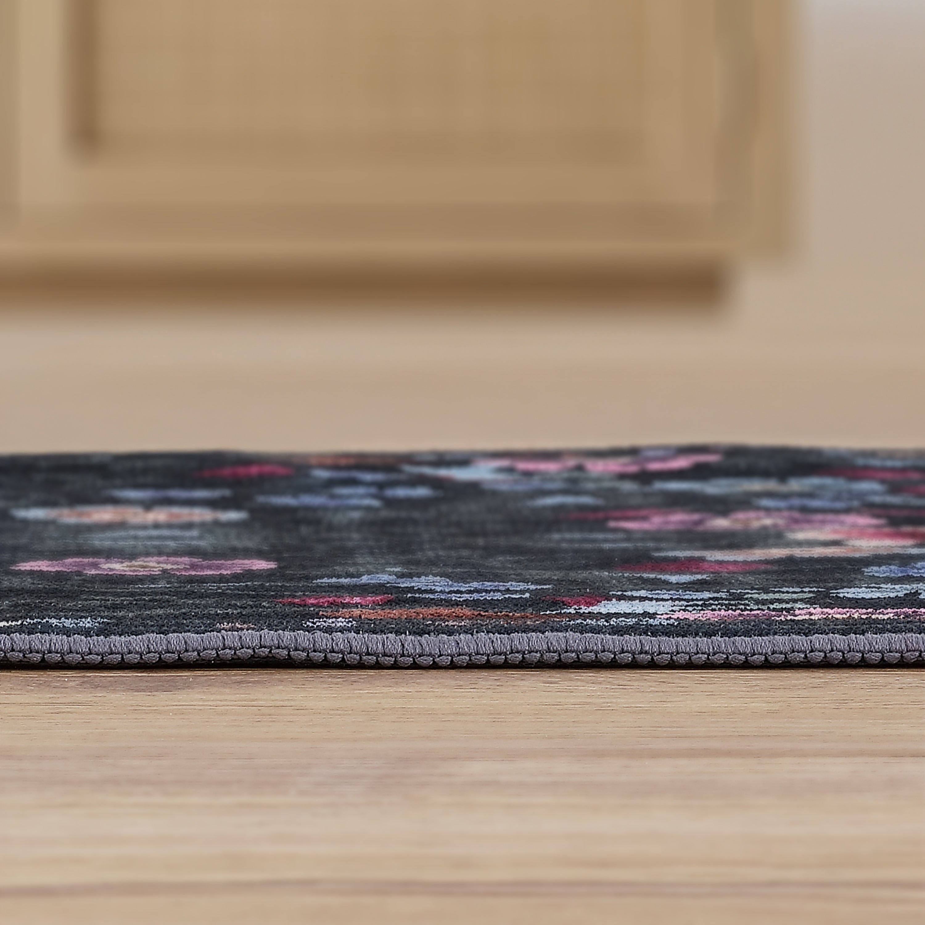 Primrose Art Nouveau Floral Border Non-Slip Machine-Washable Rug