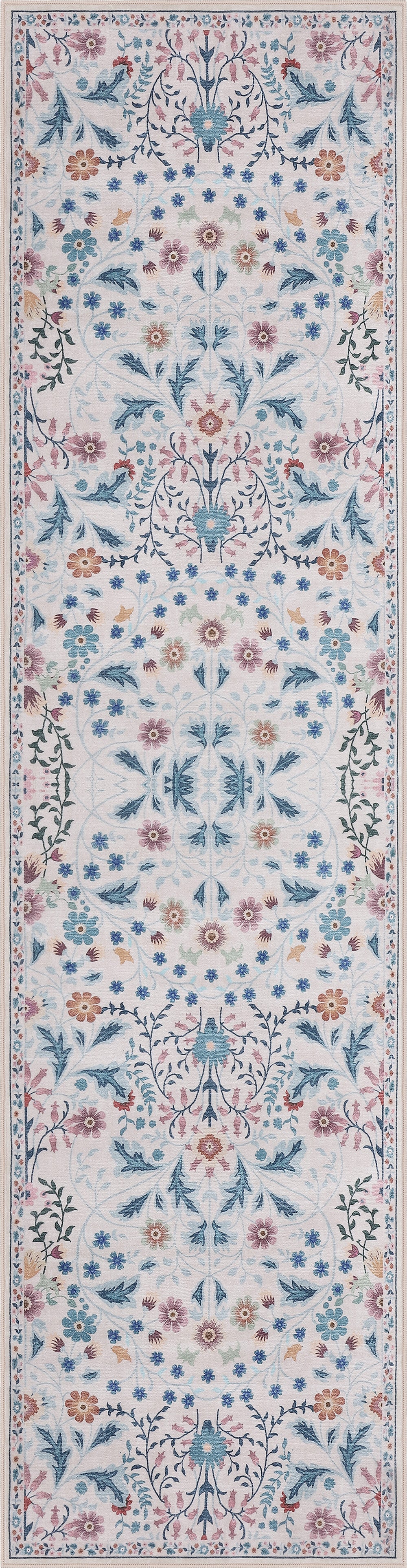 Primrose Art Nouveau Floral Border Non-Slip Machine-Washable Rug