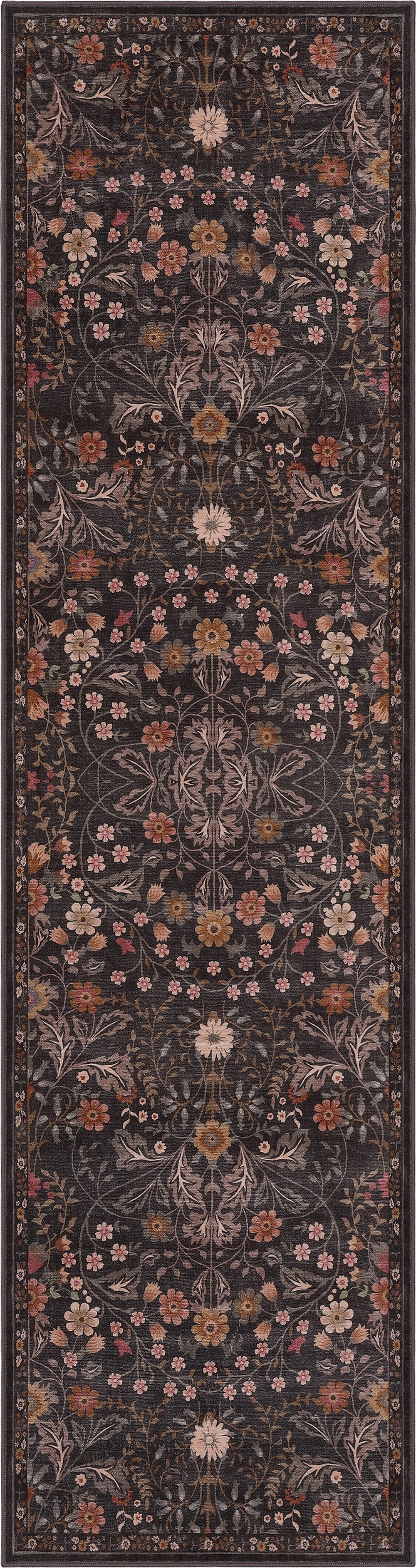Primrose Art Nouveau Floral Border Non-Slip Machine-Washable Rug