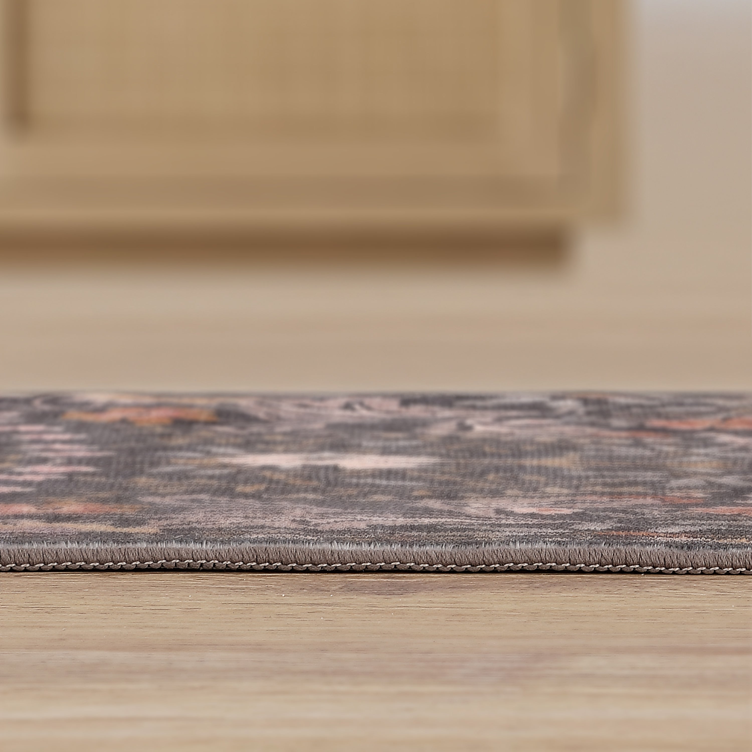 Primrose Art Nouveau Floral Border Non-Slip Machine-Washable Rug