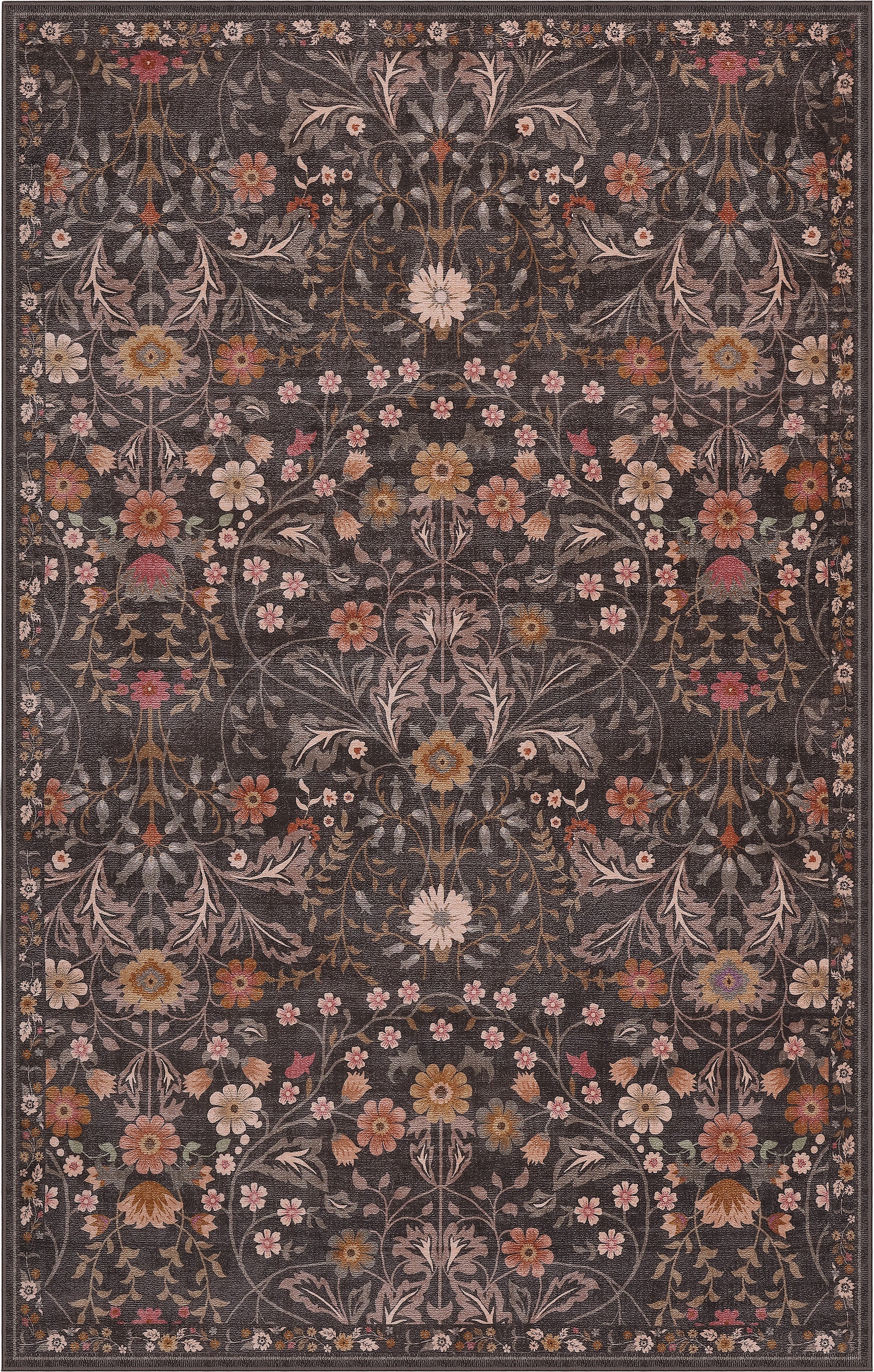 Primrose Art Nouveau Floral Border Non-Slip Machine-Washable Rug