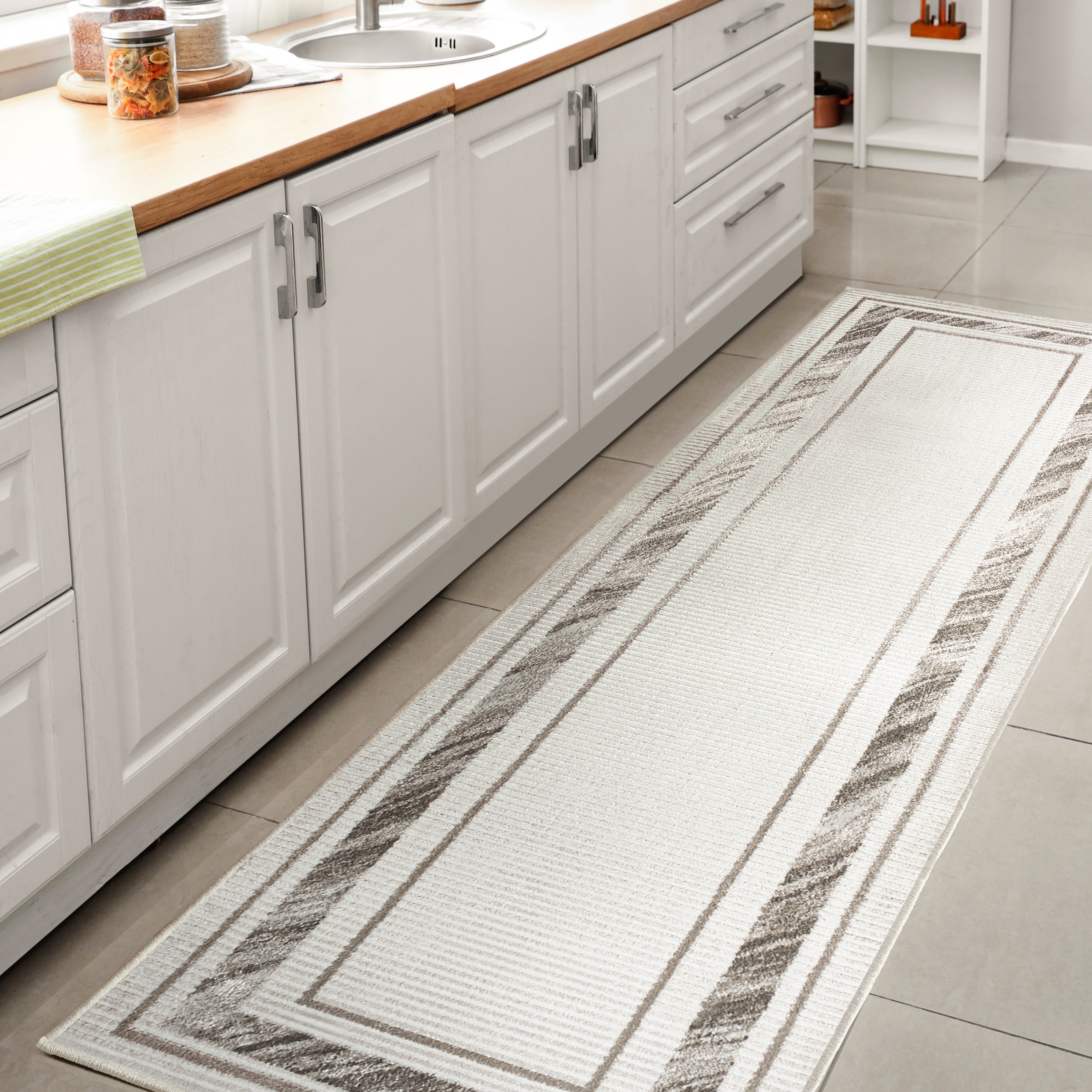 Athens Classic Border Marble Pattern High-Low Area Rug