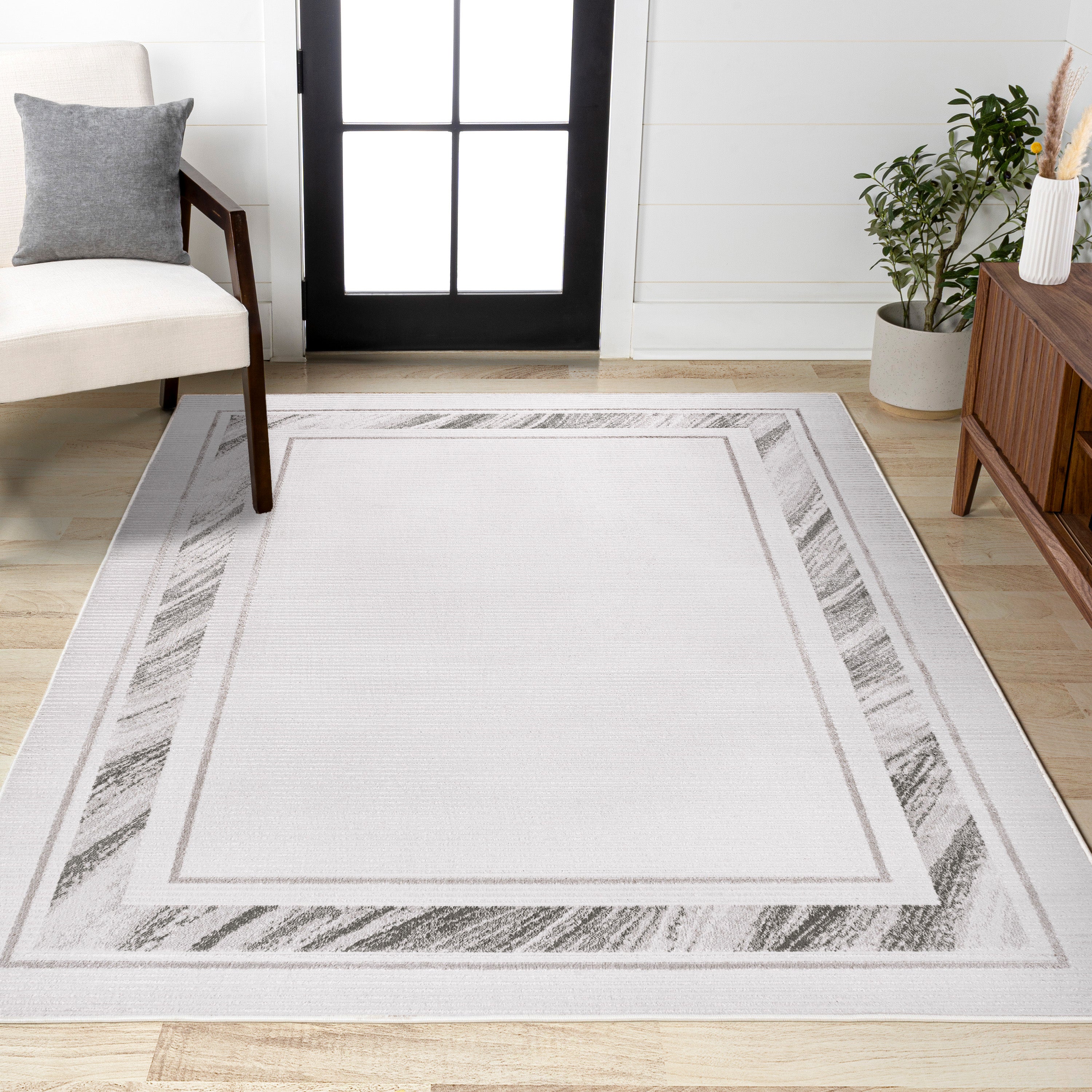 Athens Classic Border Marble Pattern High-Low Area Rug