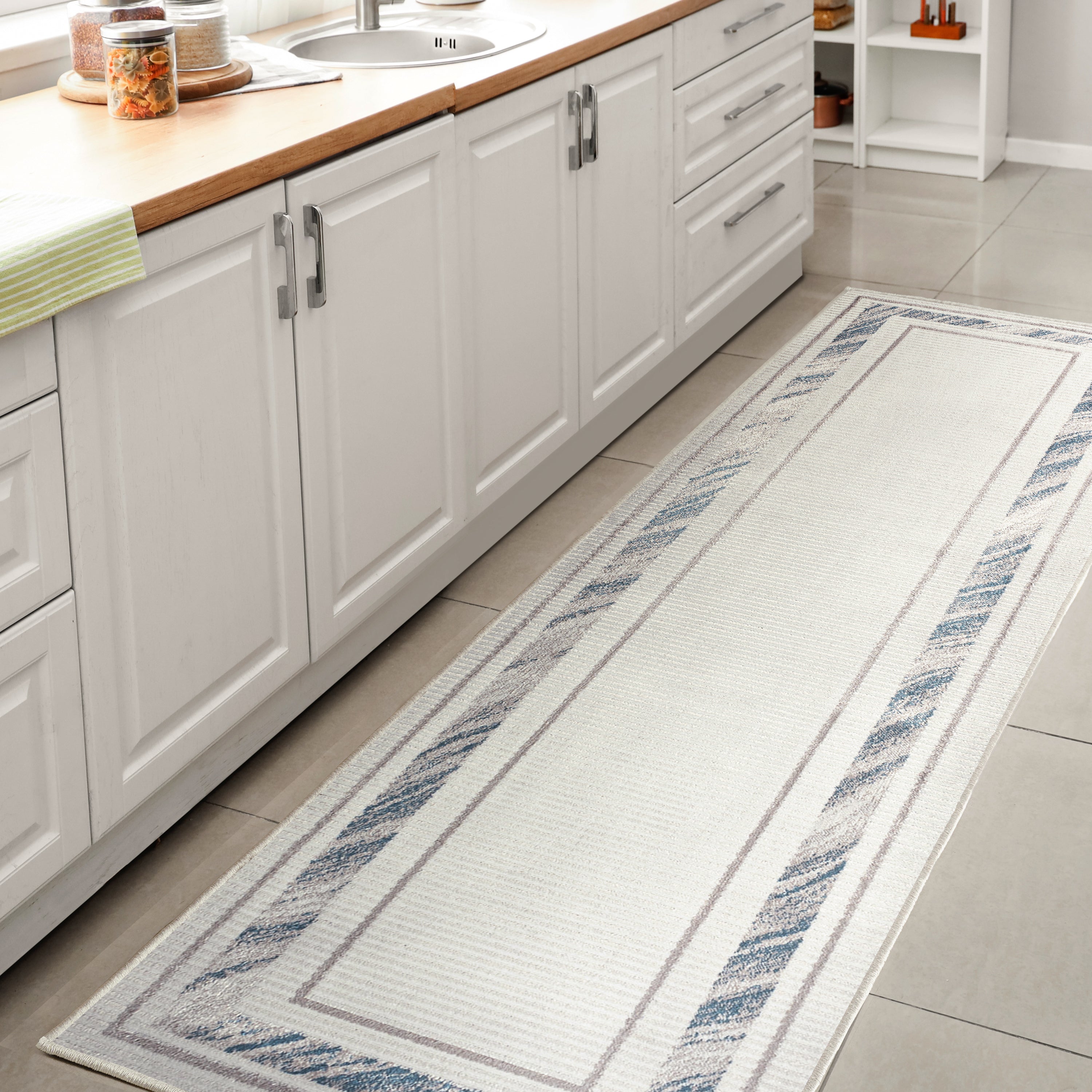 Athens Classic Border Marble Pattern High-Low Area Rug