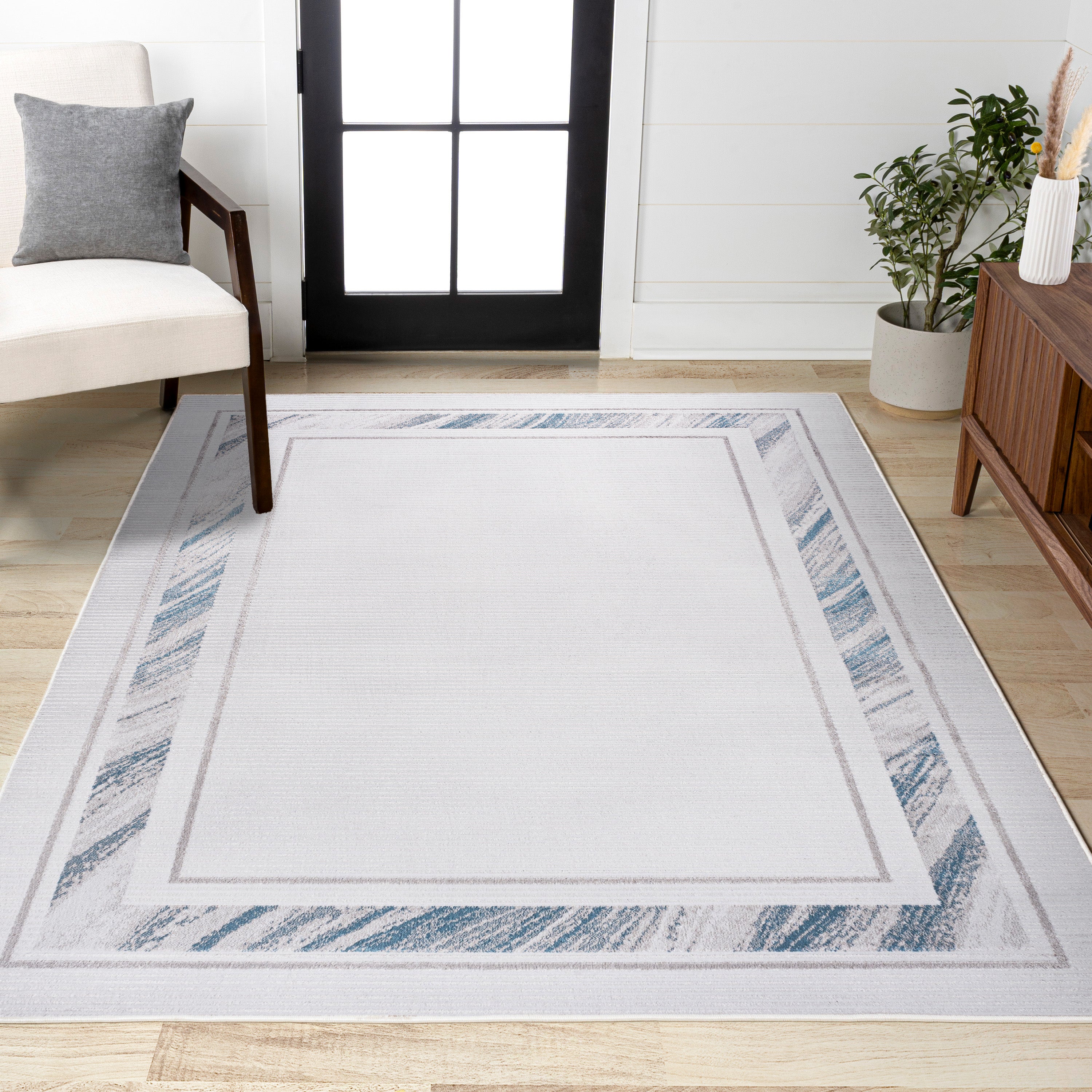 Athens Classic Border Marble Pattern High-Low Area Rug