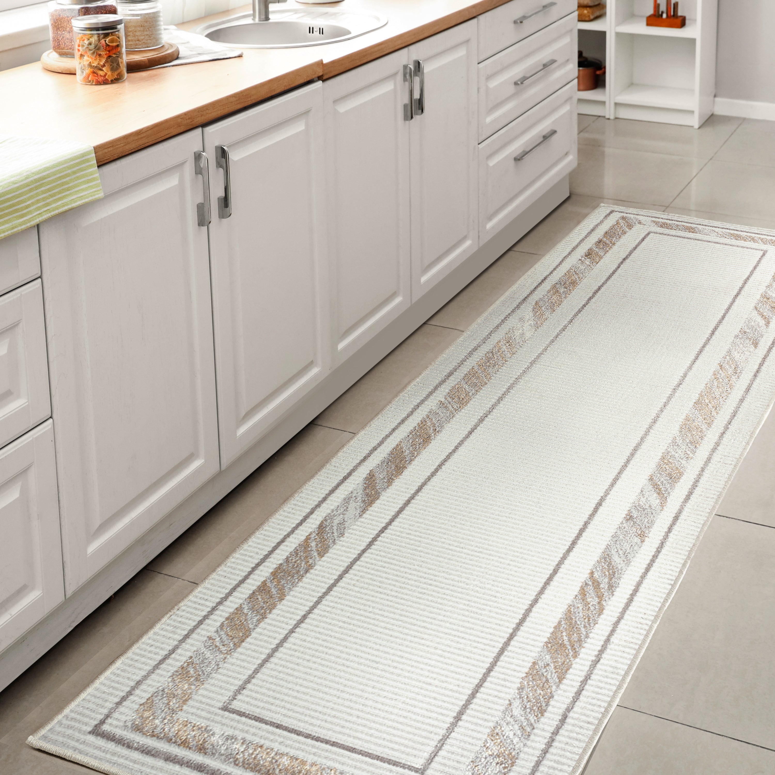 Athens Classic Border Marble Pattern High-Low Area Rug