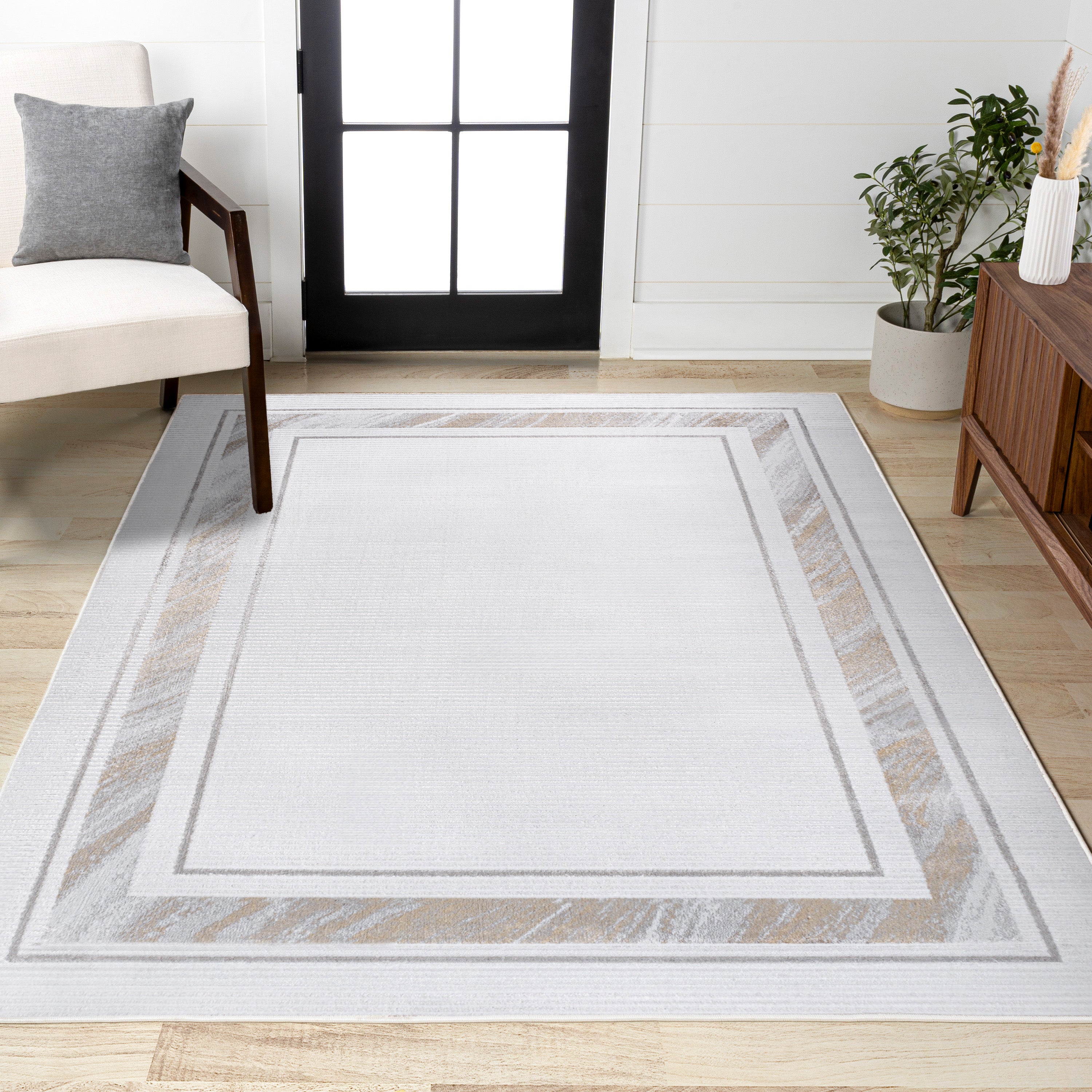 Athens Classic Border Marble Pattern High-Low Area Rug