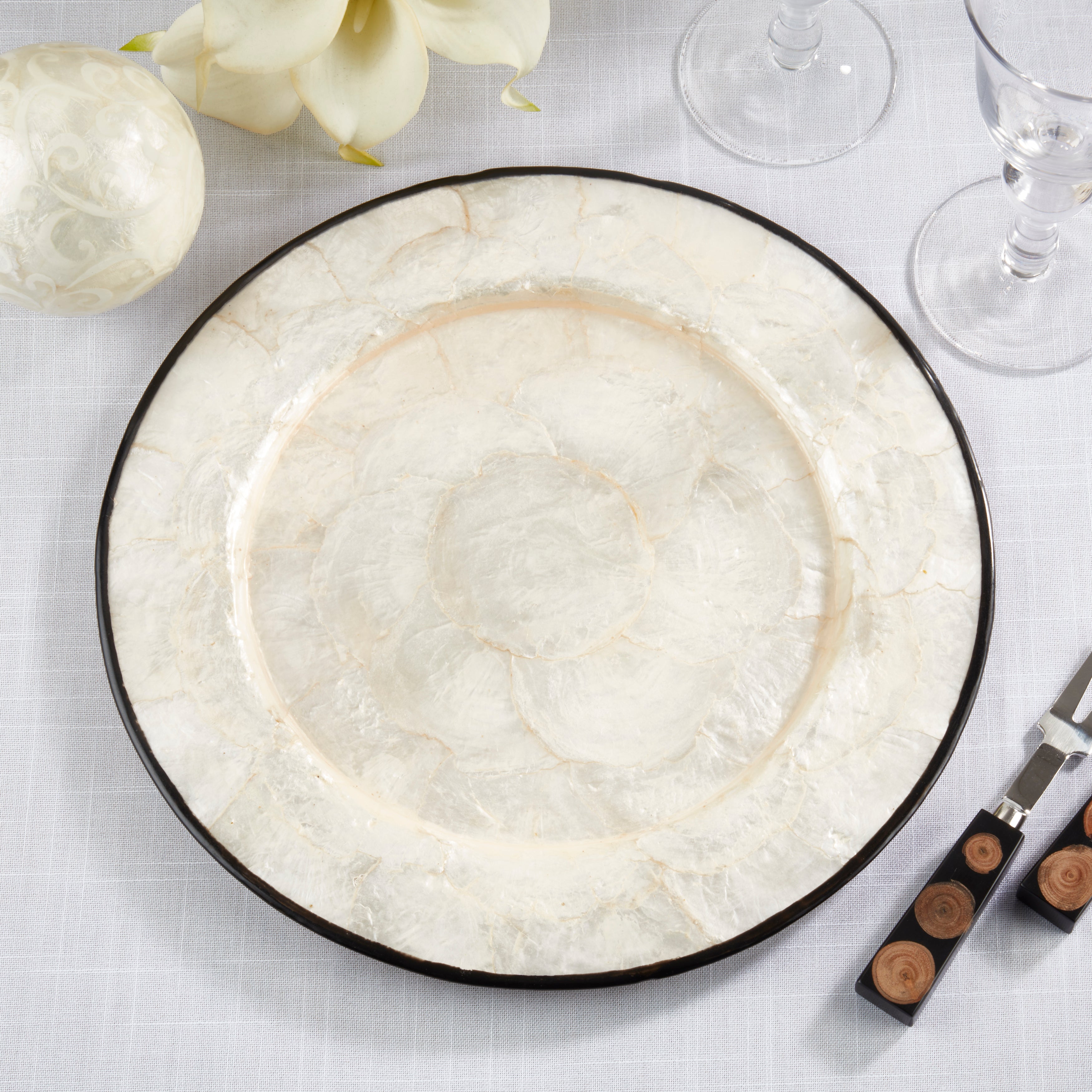 Polished Capiz Charger Plates, Set of 4