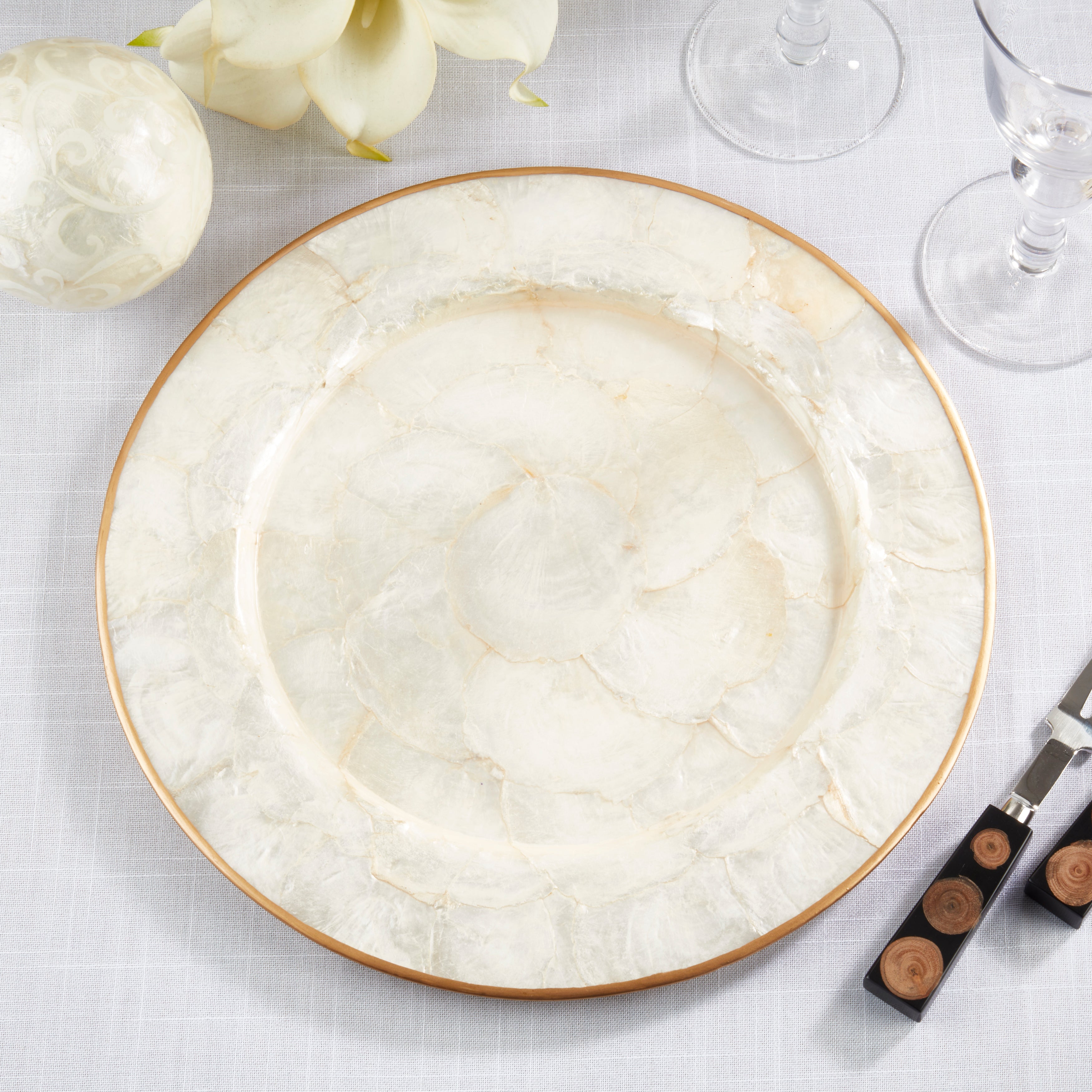 Polished Capiz Charger Plates, Set of 4