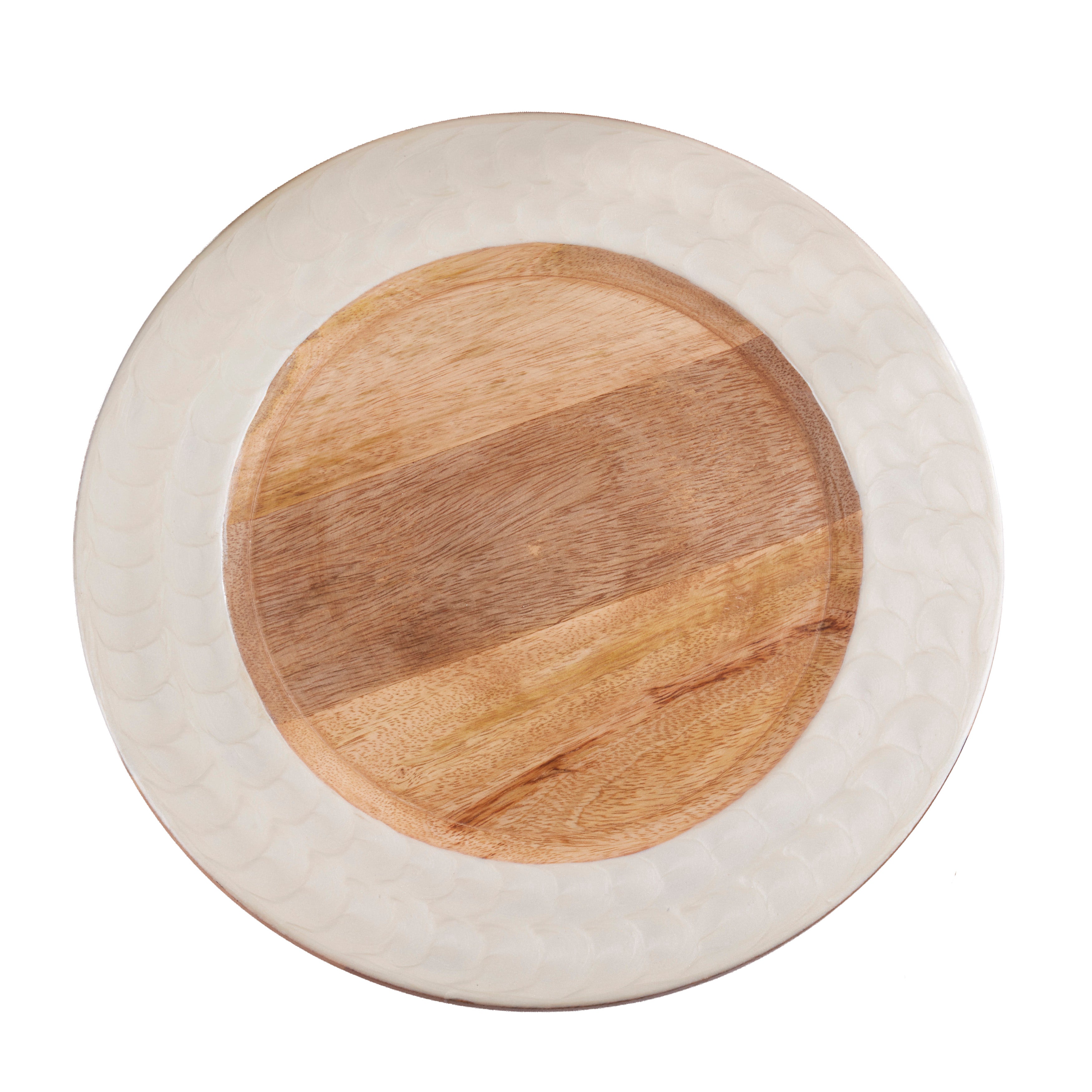Mango Wood Decorative Charger Plates with White Rim, Set of 4