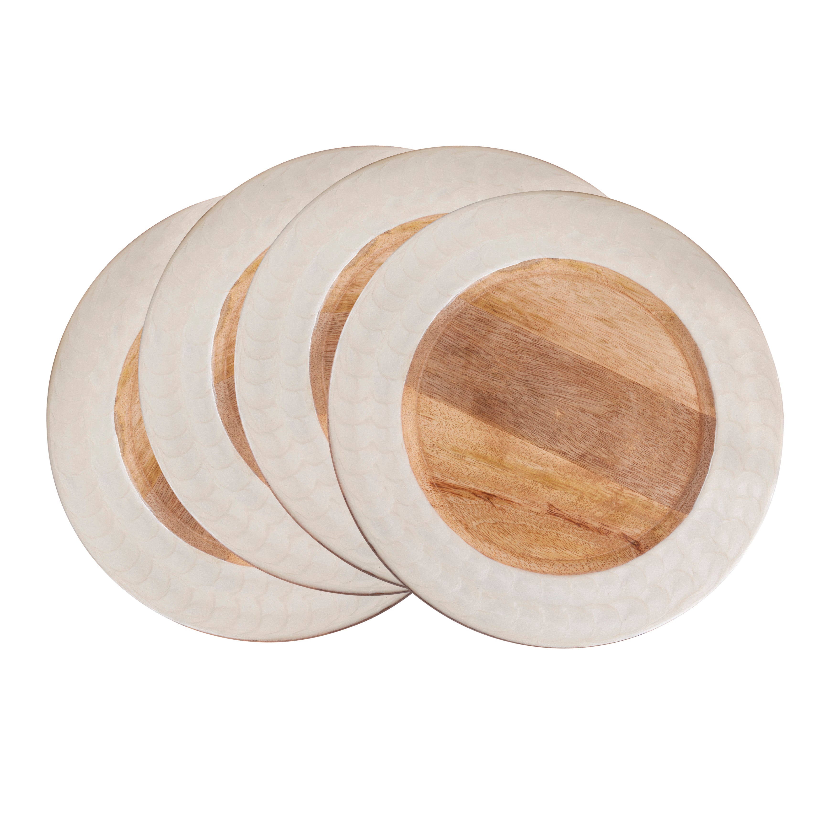 Mango Wood Decorative Charger Plates with White Rim, Set of 4