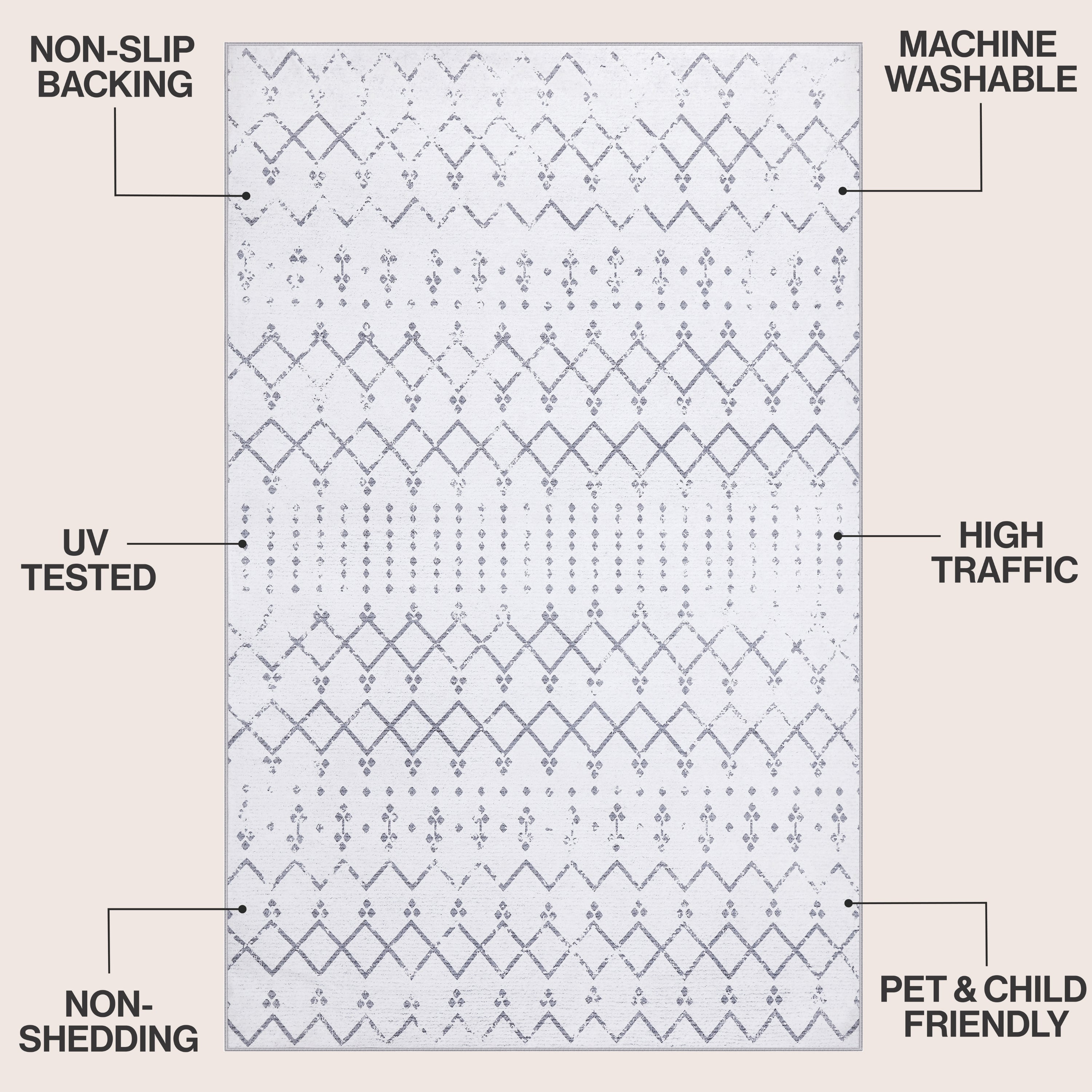 Leila Moroccan Diamond Trellis Non-Slip Machine-Washable Rug