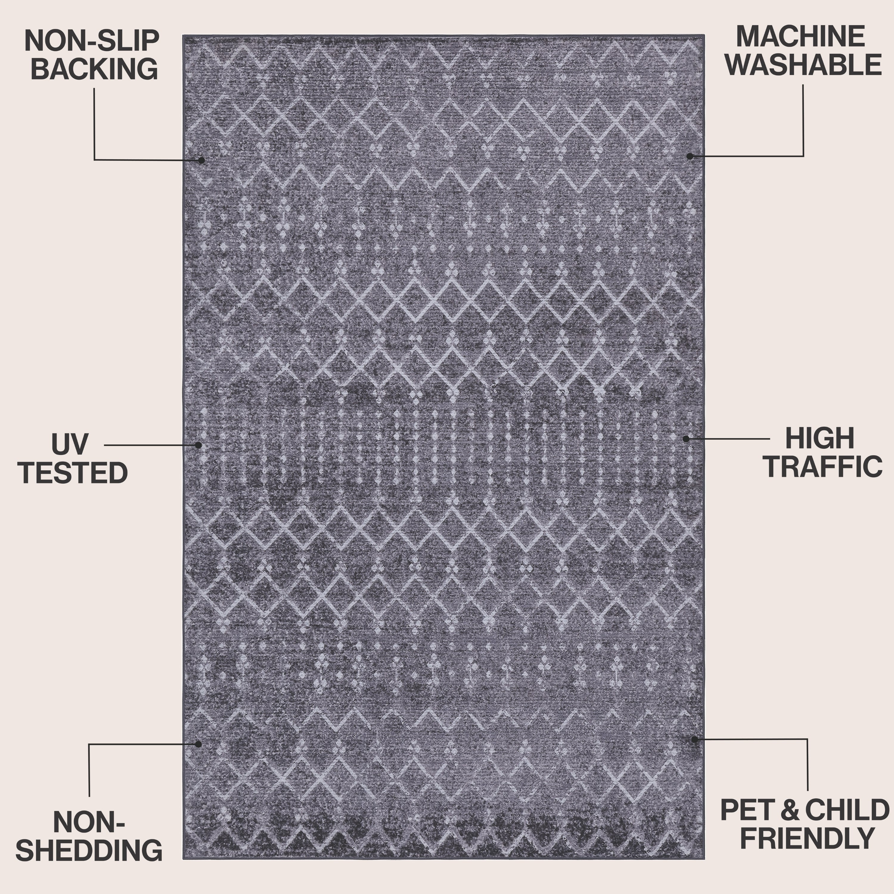 Leila Moroccan Diamond Trellis Non-Slip Machine-Washable Rug