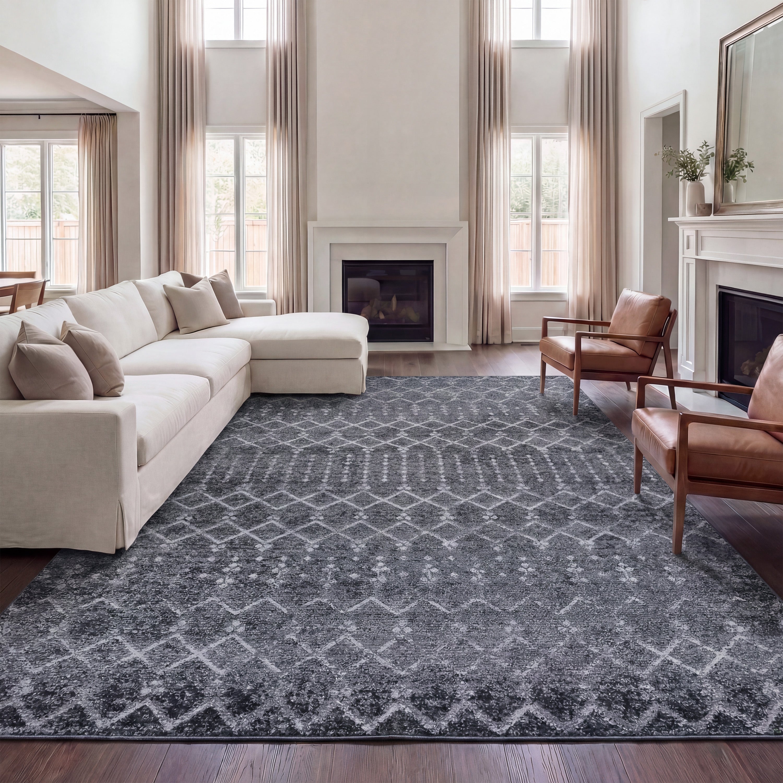 Leila Moroccan Diamond Trellis Non-Slip Machine-Washable Rug