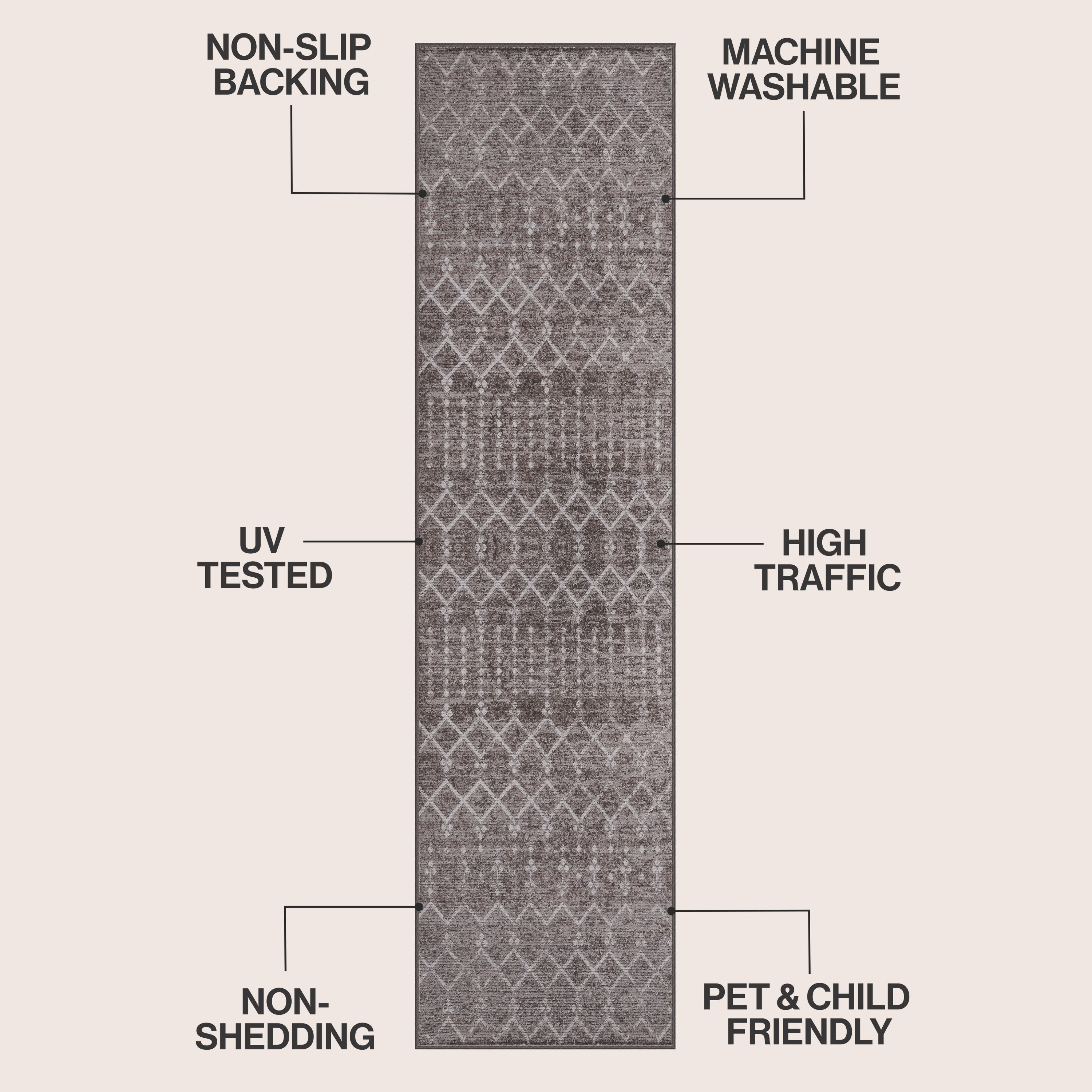 Leila Moroccan Diamond Trellis Non-Slip Machine-Washable Rug