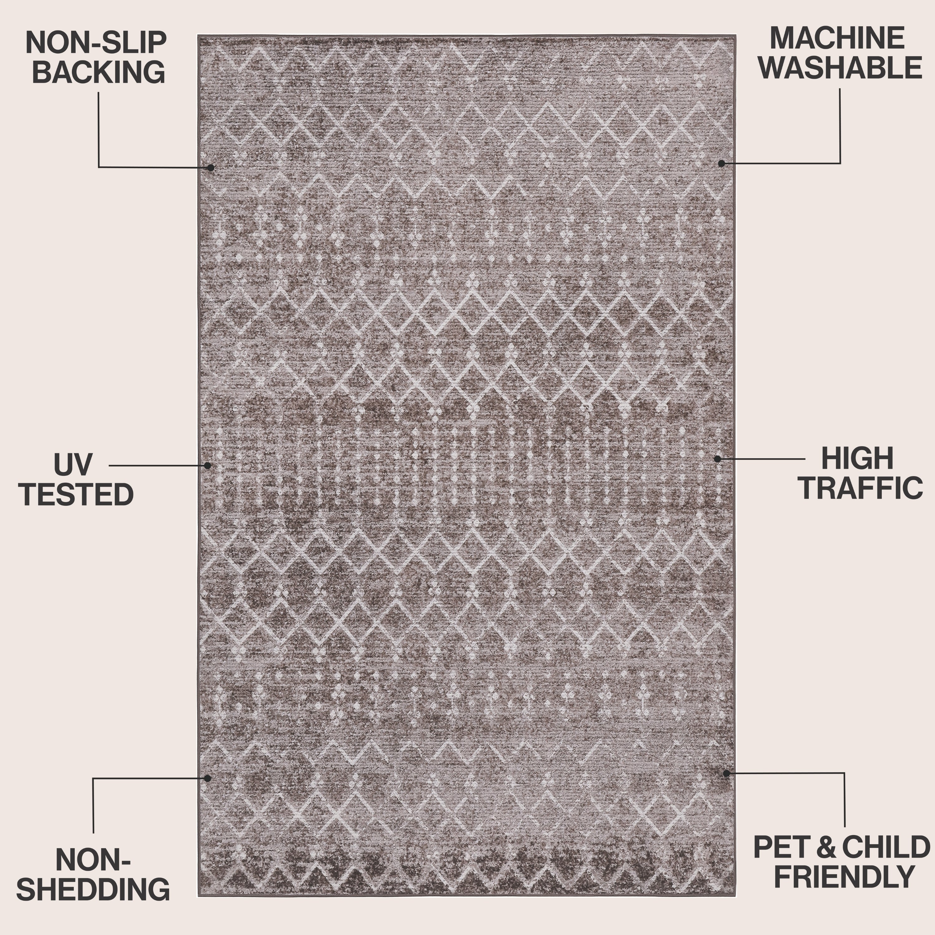 Leila Moroccan Diamond Trellis Non-Slip Machine-Washable Rug