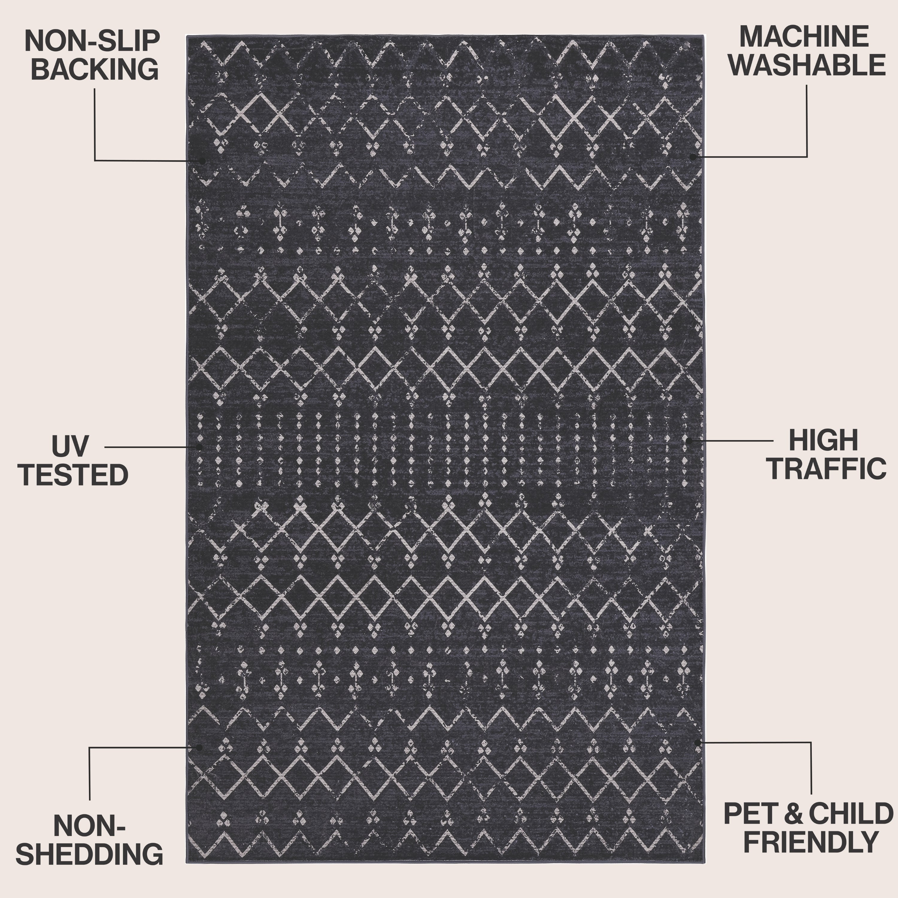 Leila Moroccan Diamond Trellis Non-Slip Machine-Washable Rug