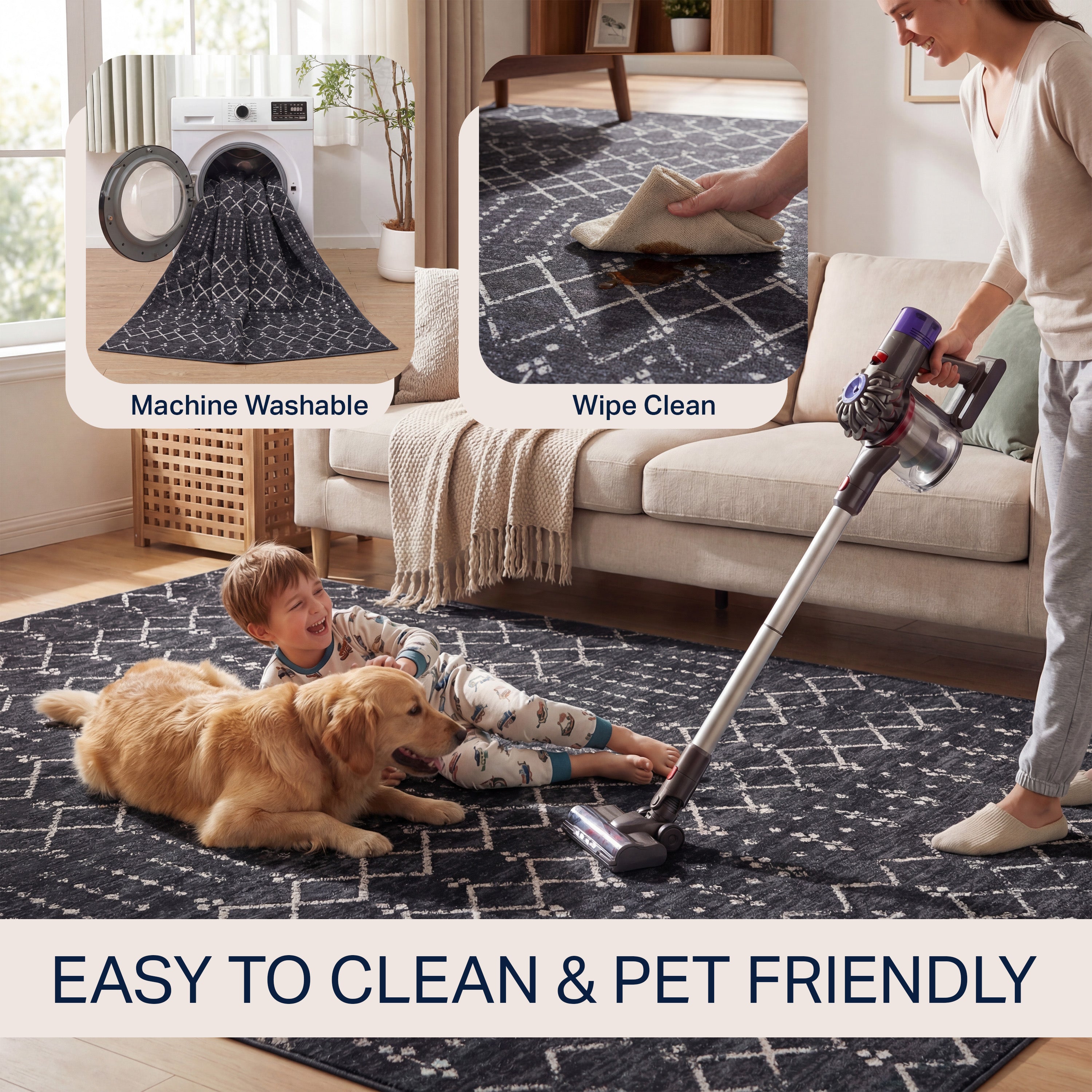 Leila Moroccan Diamond Trellis Non-Slip Machine-Washable Rug