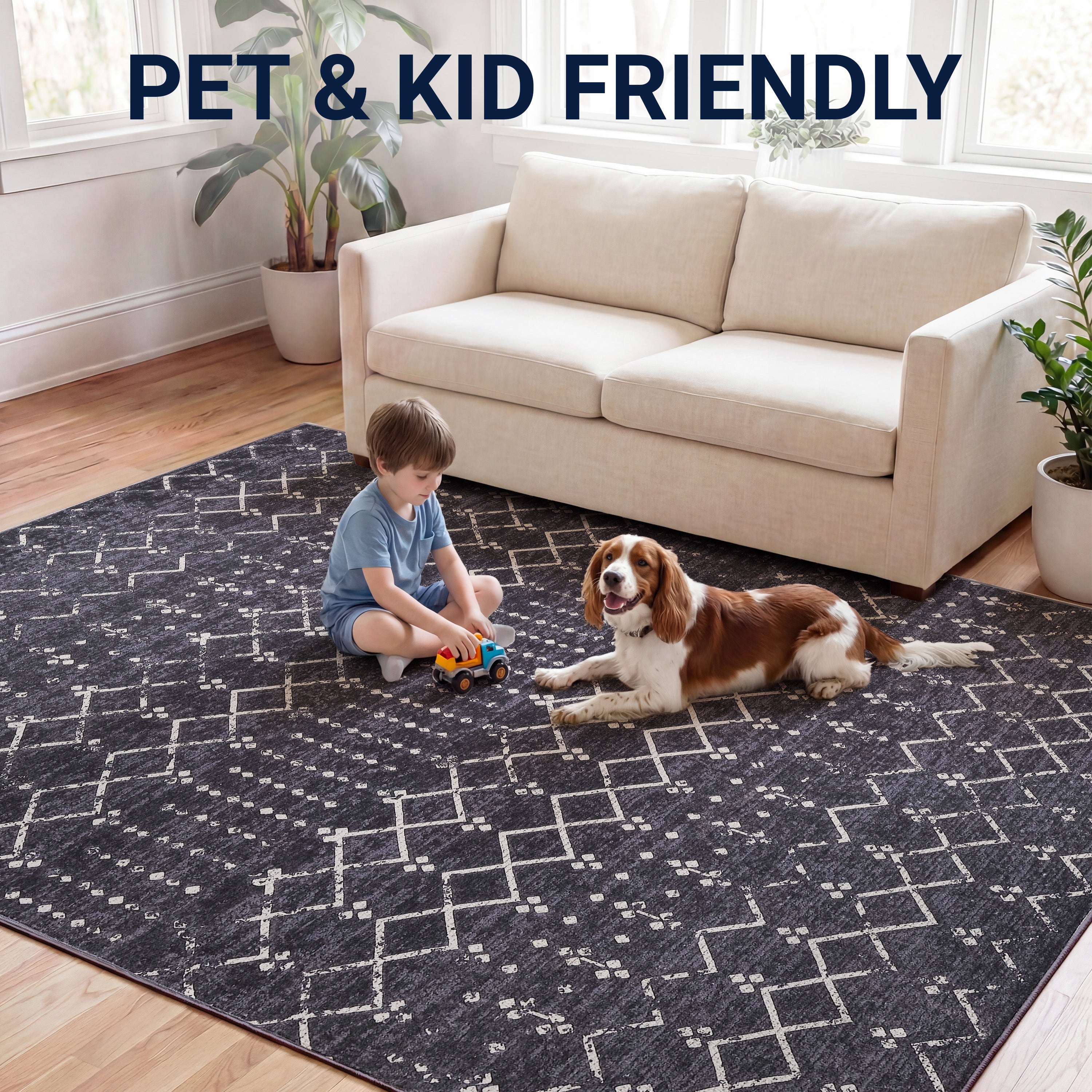 Leila Moroccan Diamond Trellis Non-Slip Machine-Washable Rug