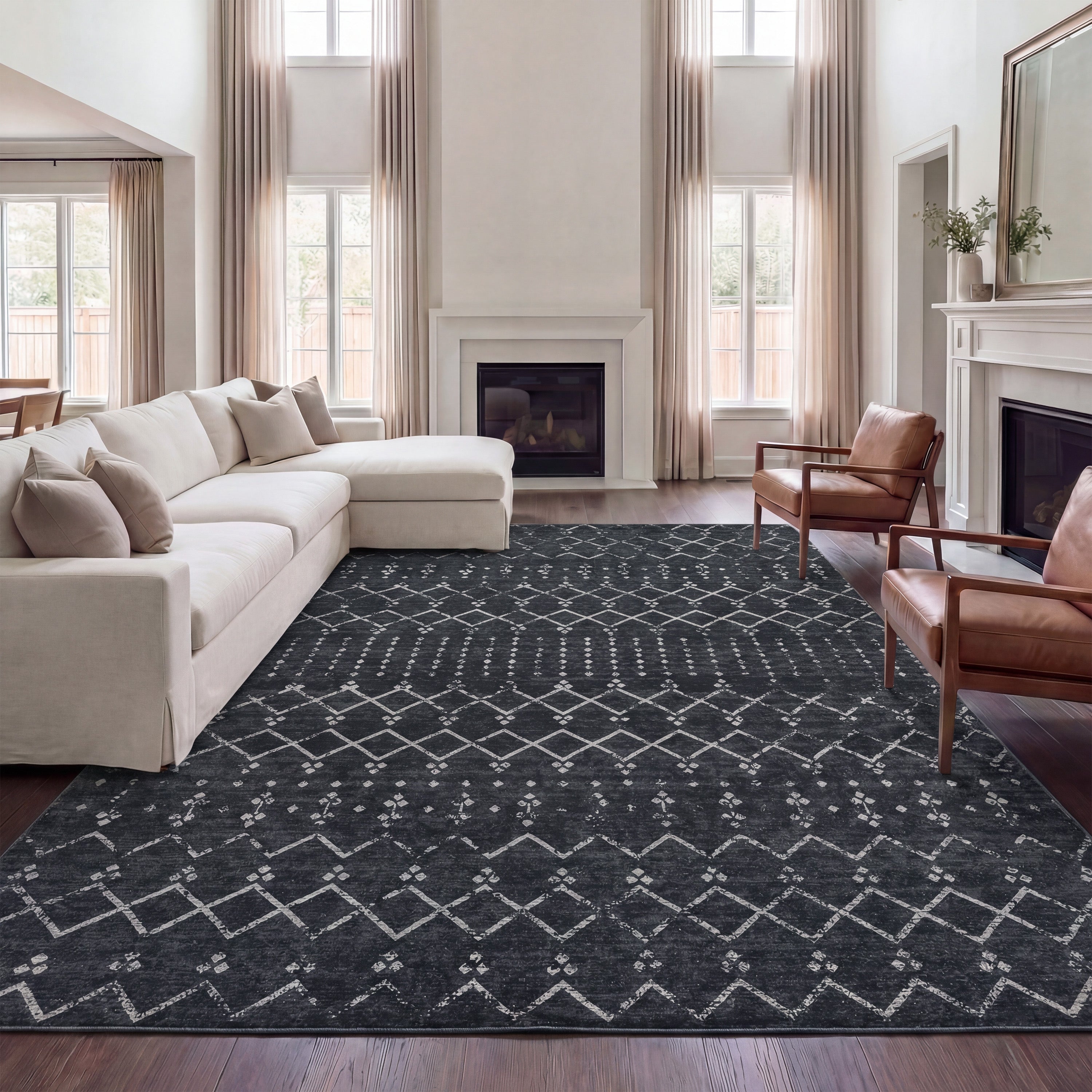 Leila Moroccan Diamond Trellis Non-Slip Machine-Washable Rug