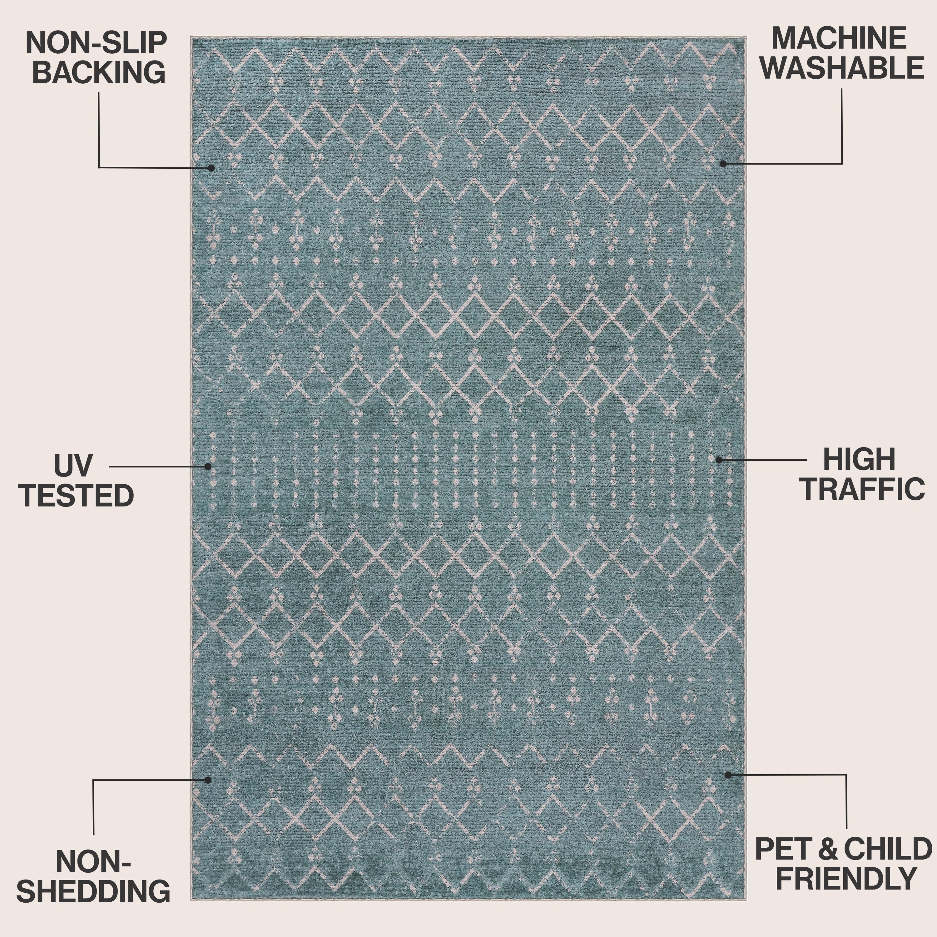 Leila Moroccan Diamond Trellis Non-Slip Machine-Washable Rug