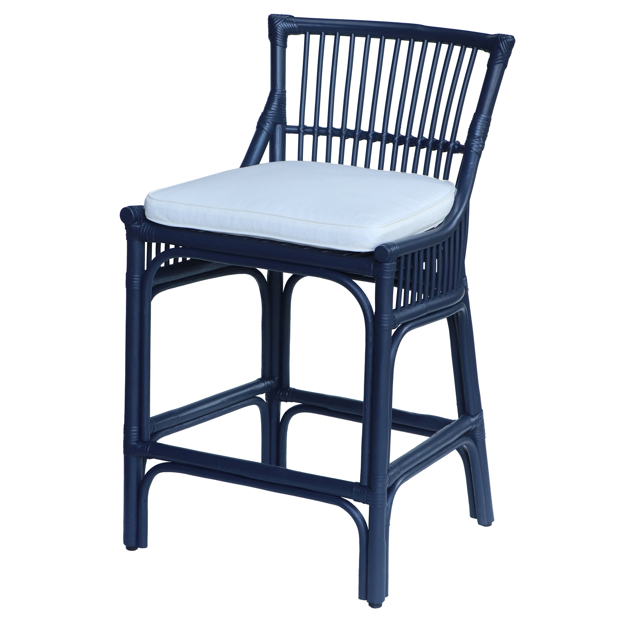 Rattan Slat Back Counter Stool Blue