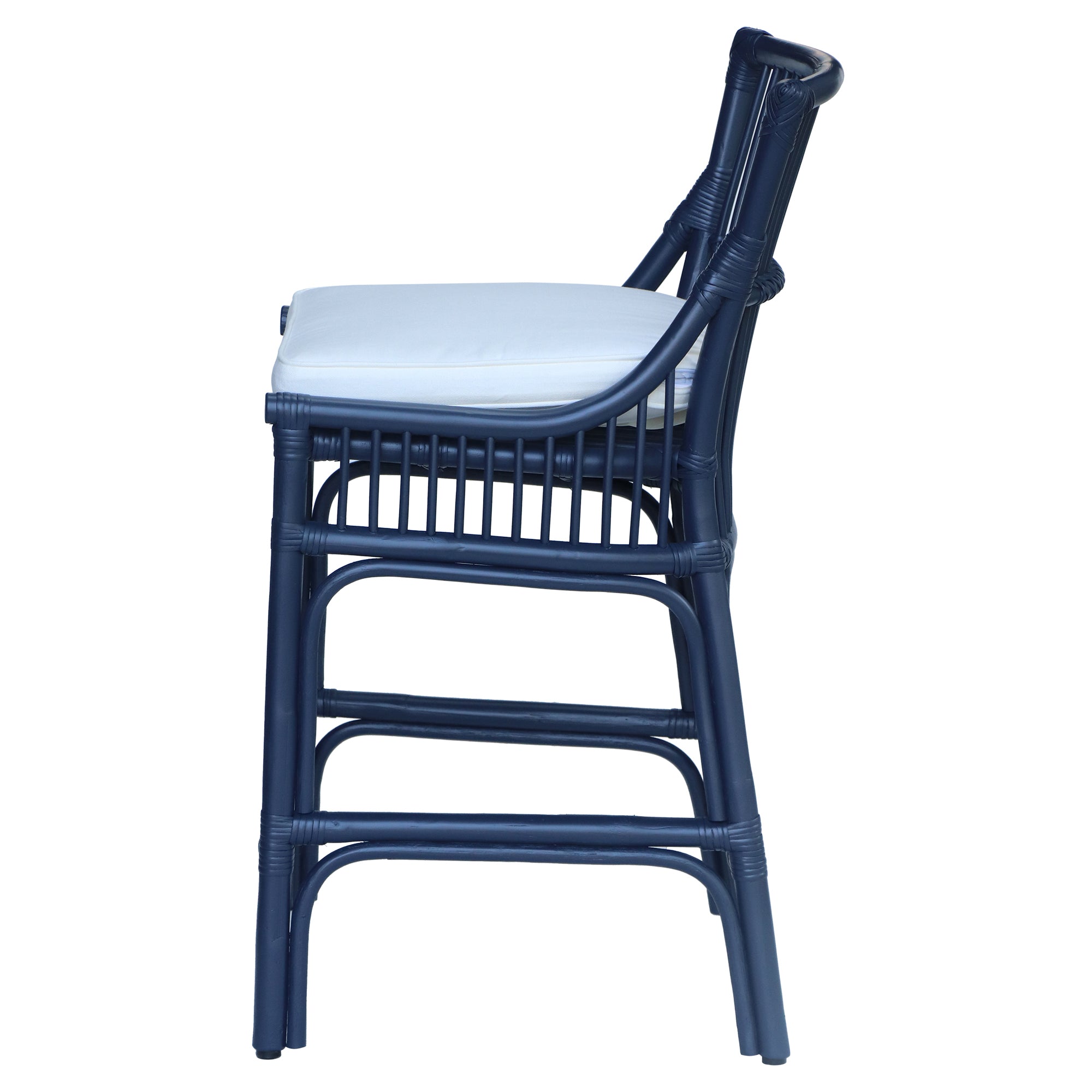 Rattan Slat Back Counter Stool Blue