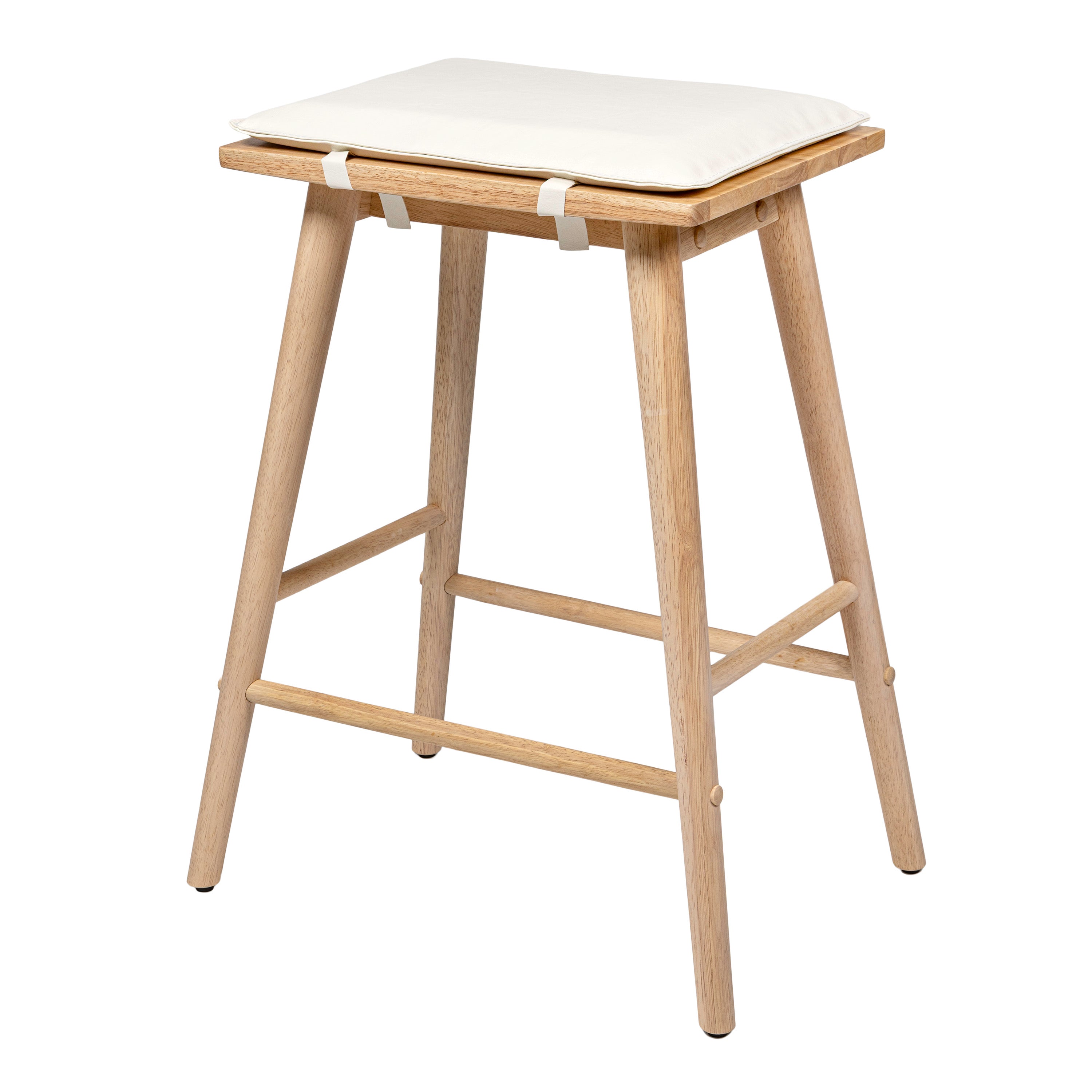 Peron MidCentury Classic Saddle-Seat Solid Wood/Vegan Leather Backless Bar Stool with Removeable Cushion