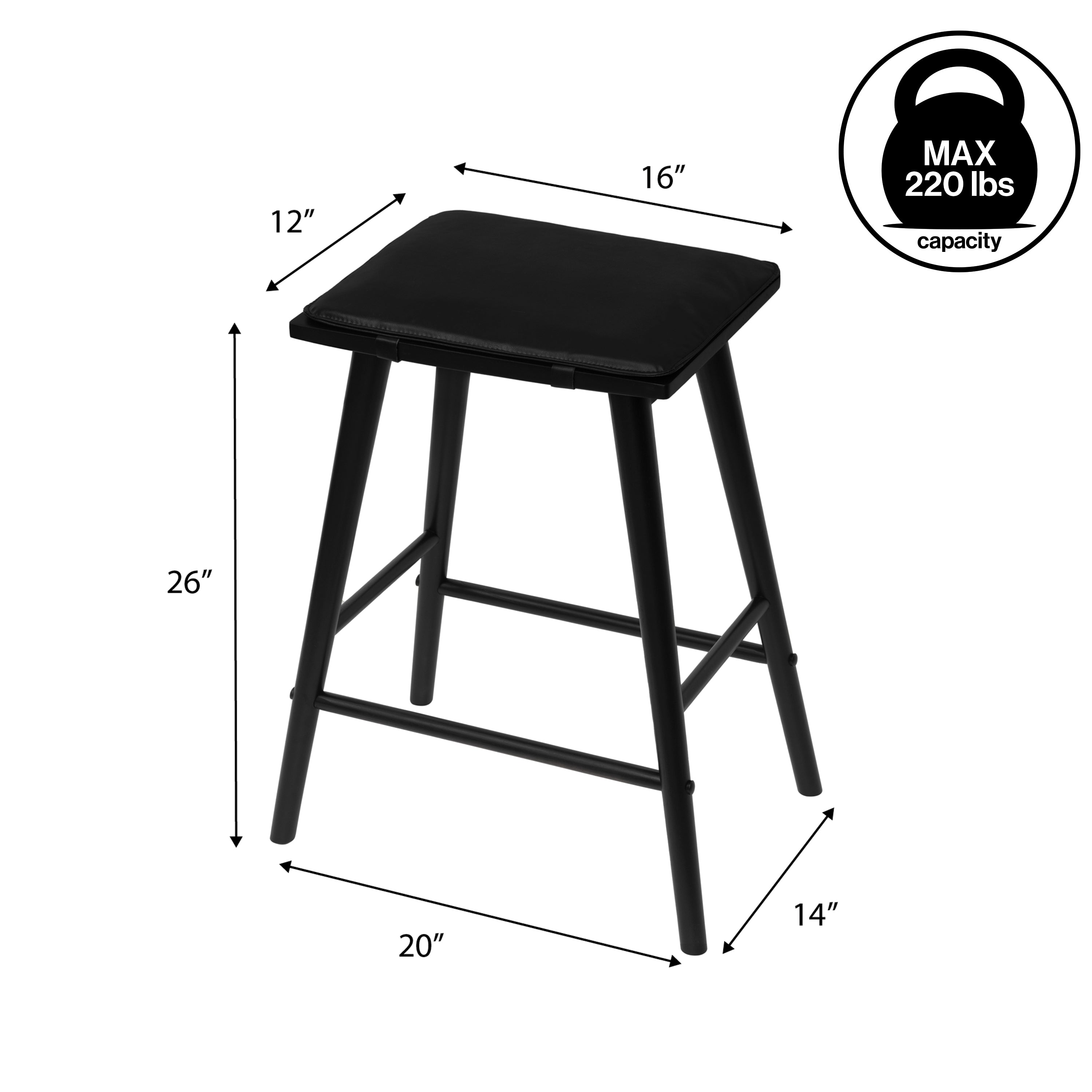 Peron MidCentury Classic Saddle-Seat Solid Wood/Vegan Leather Backless Bar Stool with Removeable Cushion