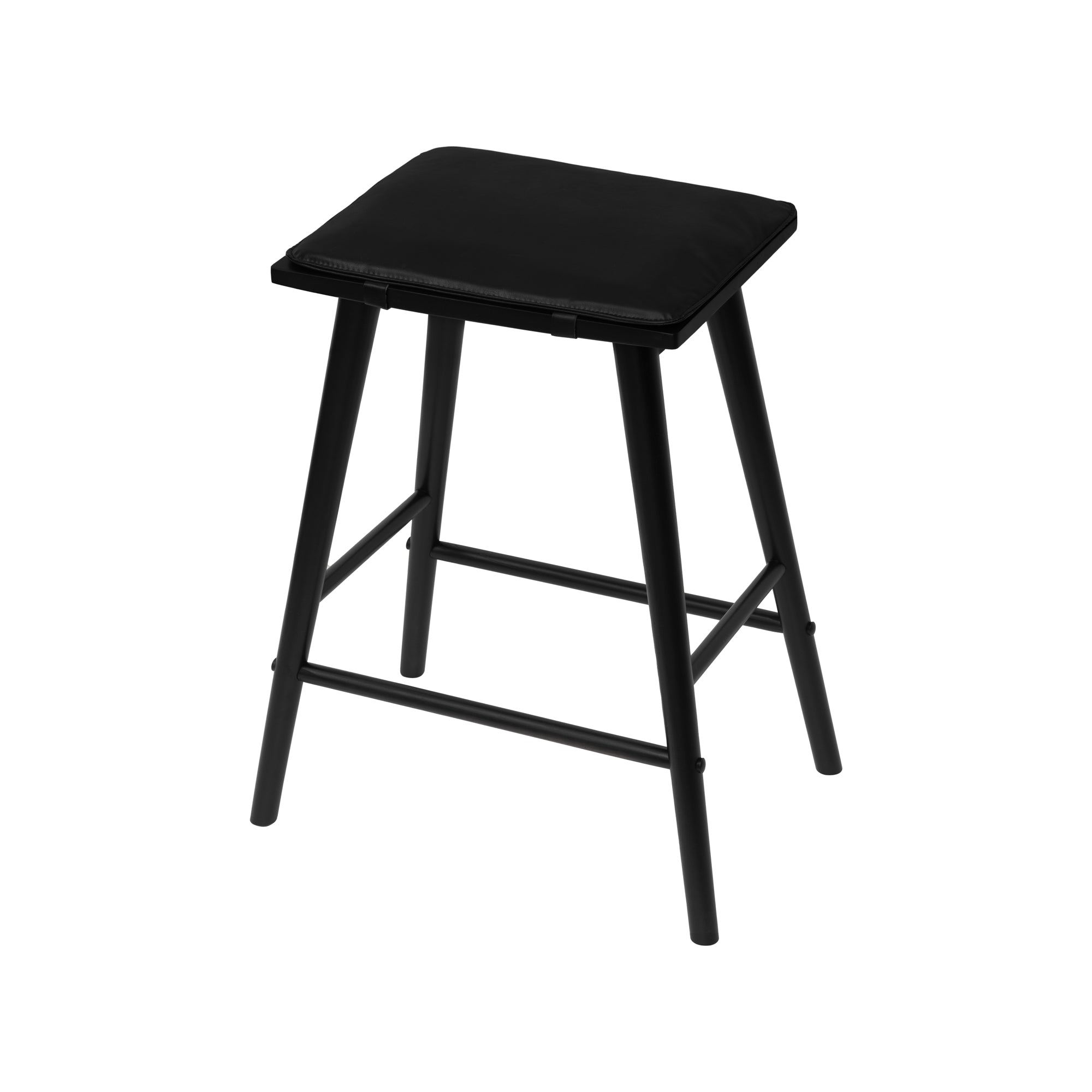 Peron MidCentury Classic Saddle-Seat Solid Wood/Vegan Leather Backless Bar Stool with Removeable Cushion