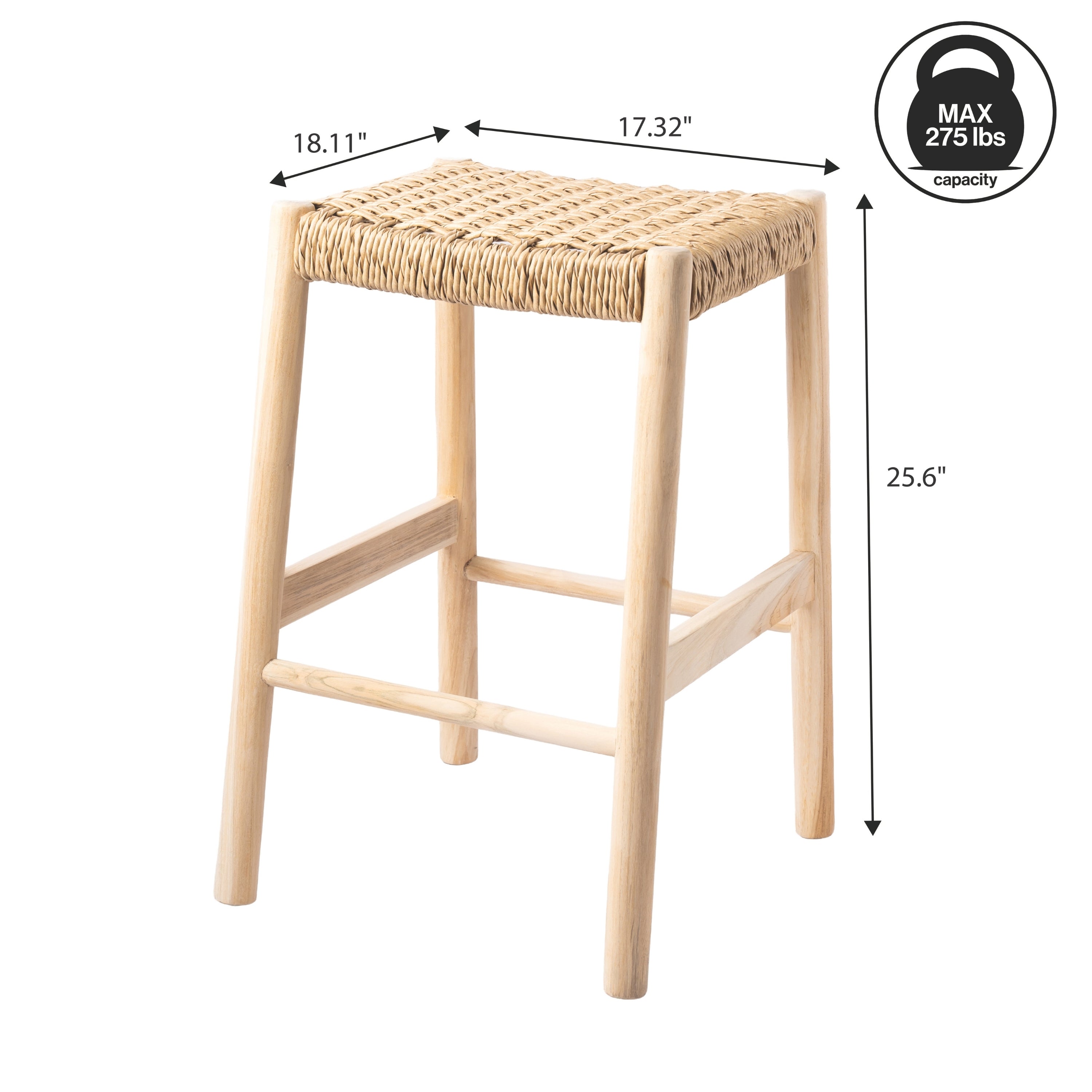 Armati Coastal Casual Handcrafted Teak Wood Backless Bar Stool