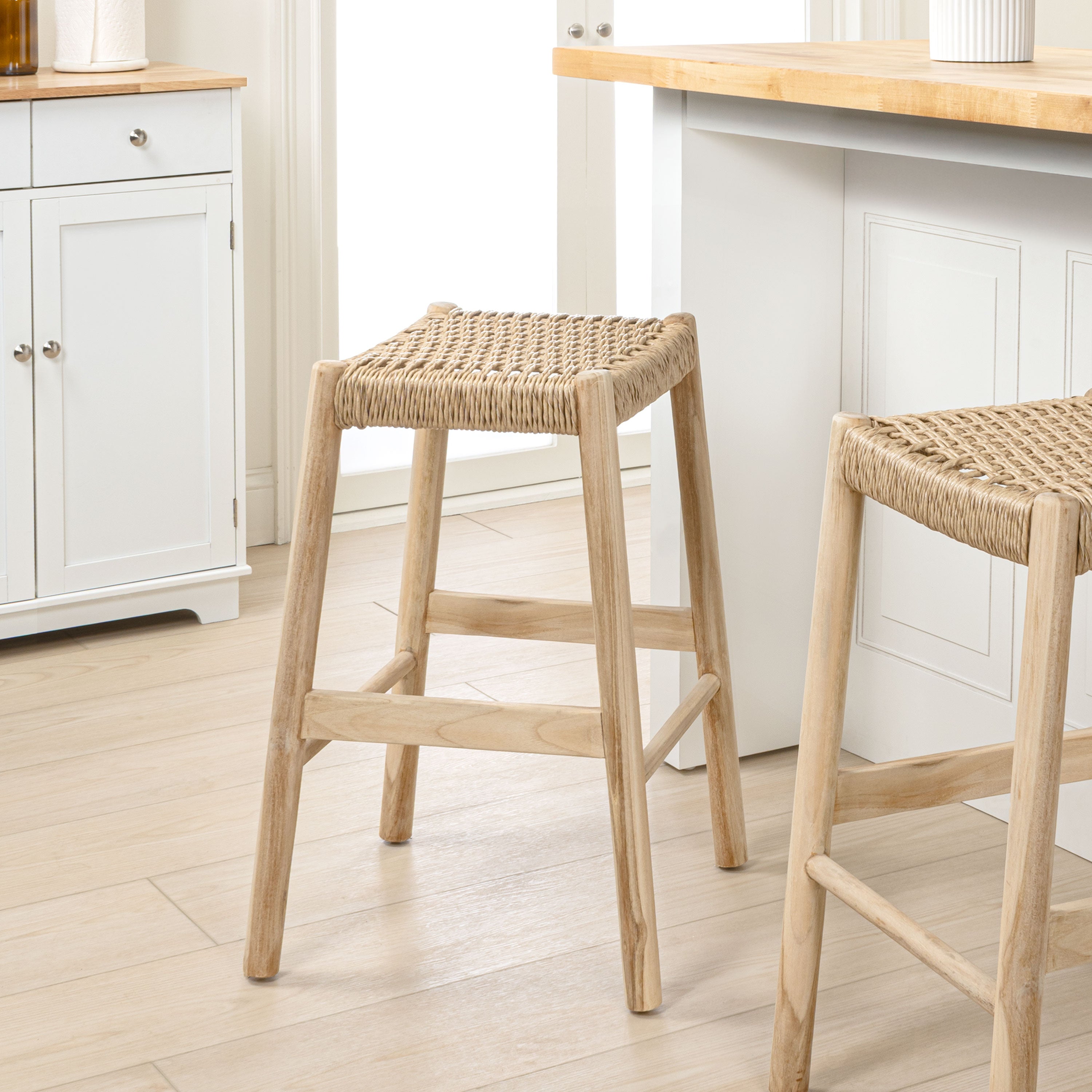 Armati Coastal Casual Handcrafted Teak Wood Backless Bar Stool