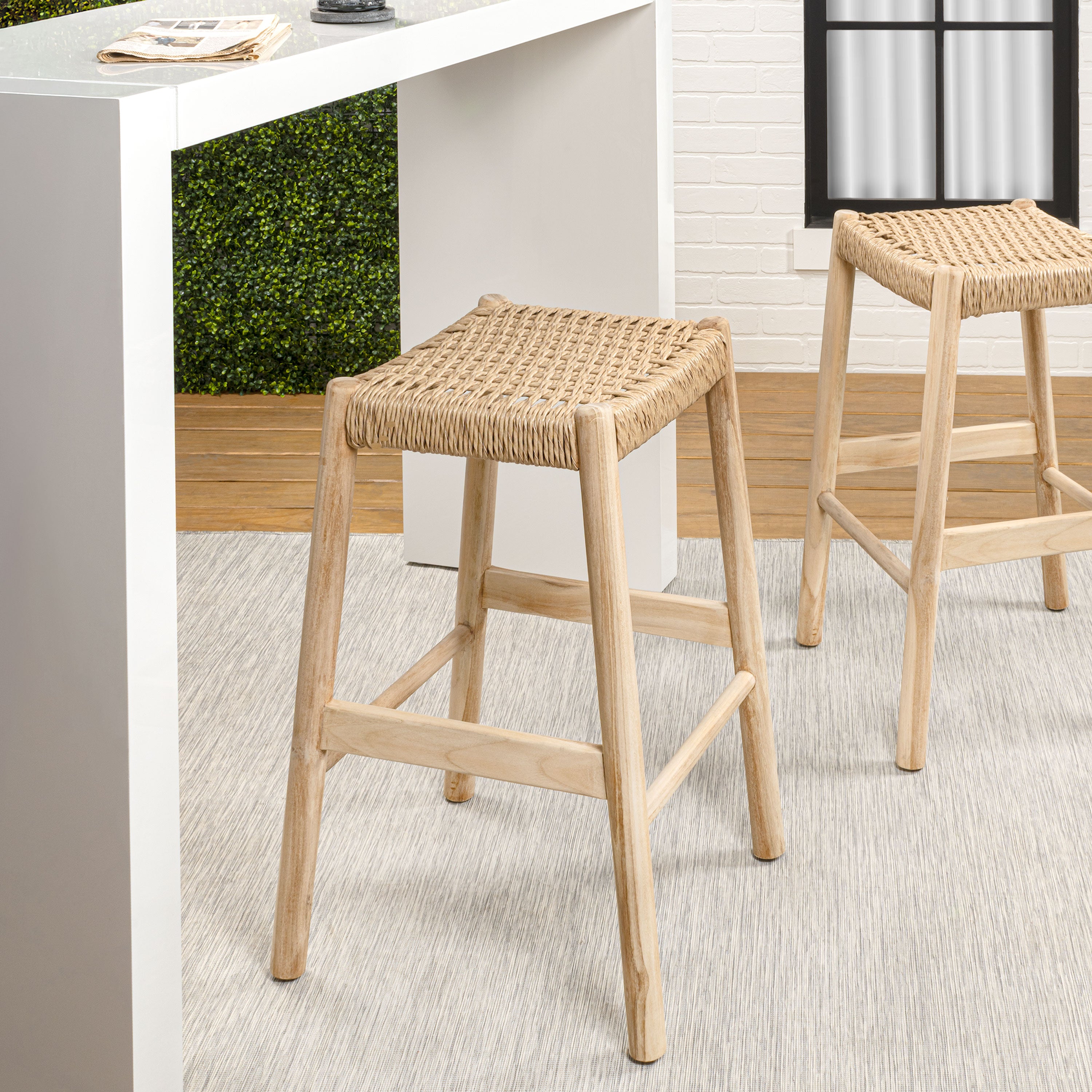 Armati Coastal Casual Handcrafted Teak Wood Backless Bar Stool