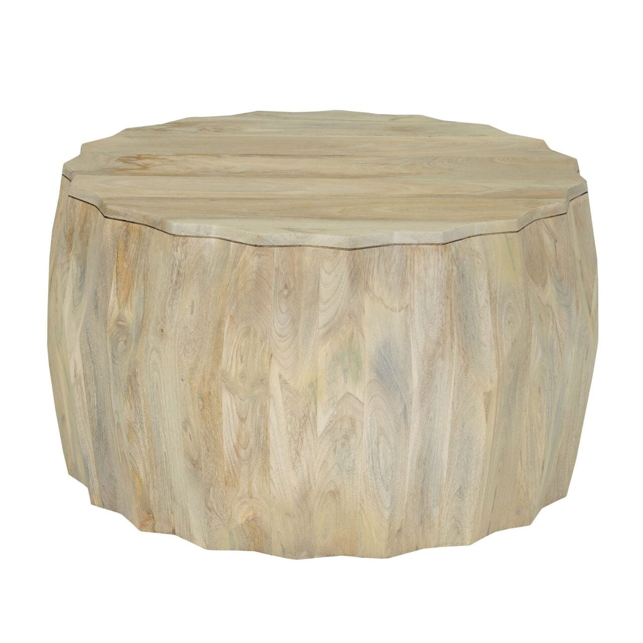 Facet 30" Diamond Carved Round Mango Wood Coffee Table